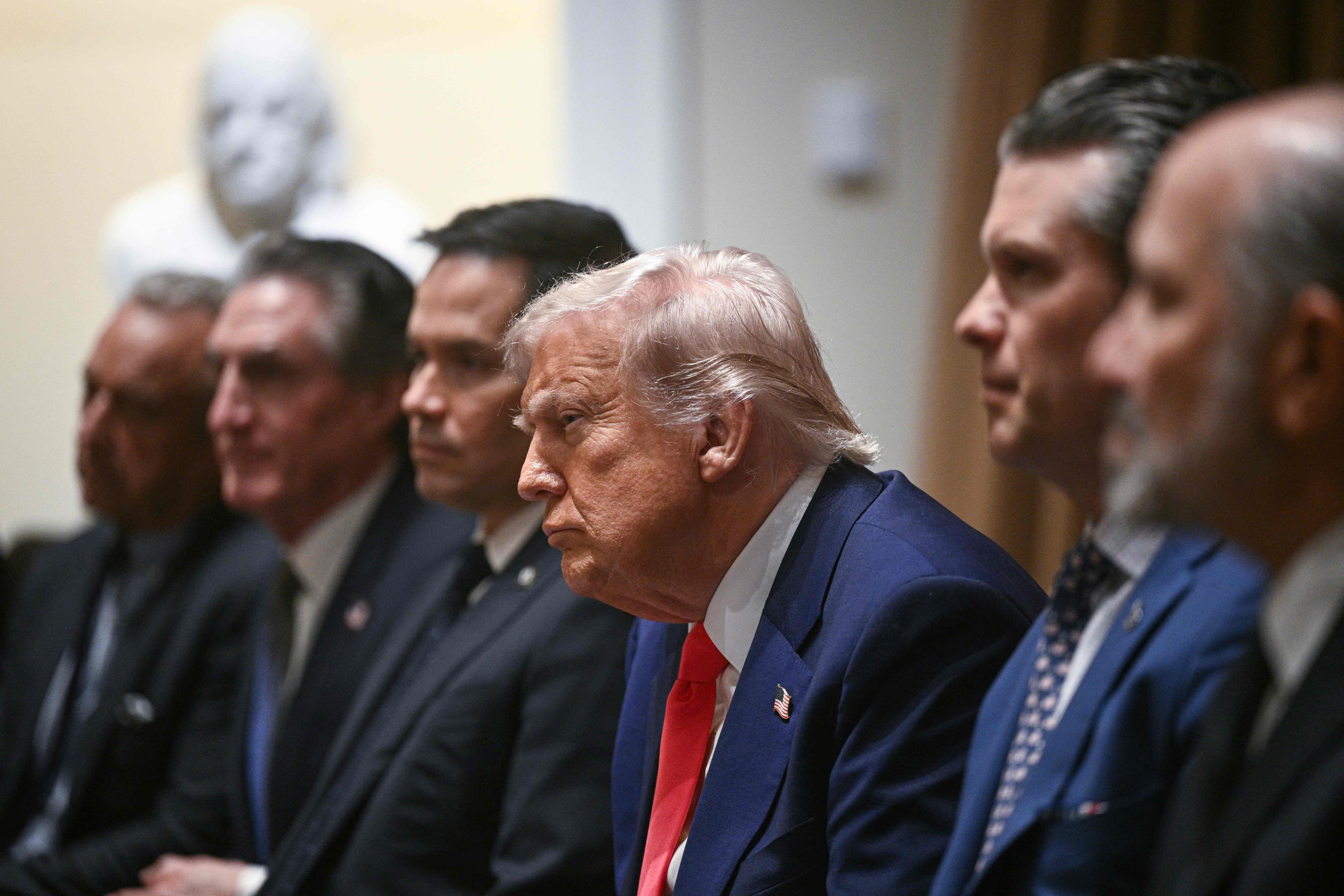 US President Donald Trump looks on during a cabinet meeting on April 10 in Washington. Photo: AFP