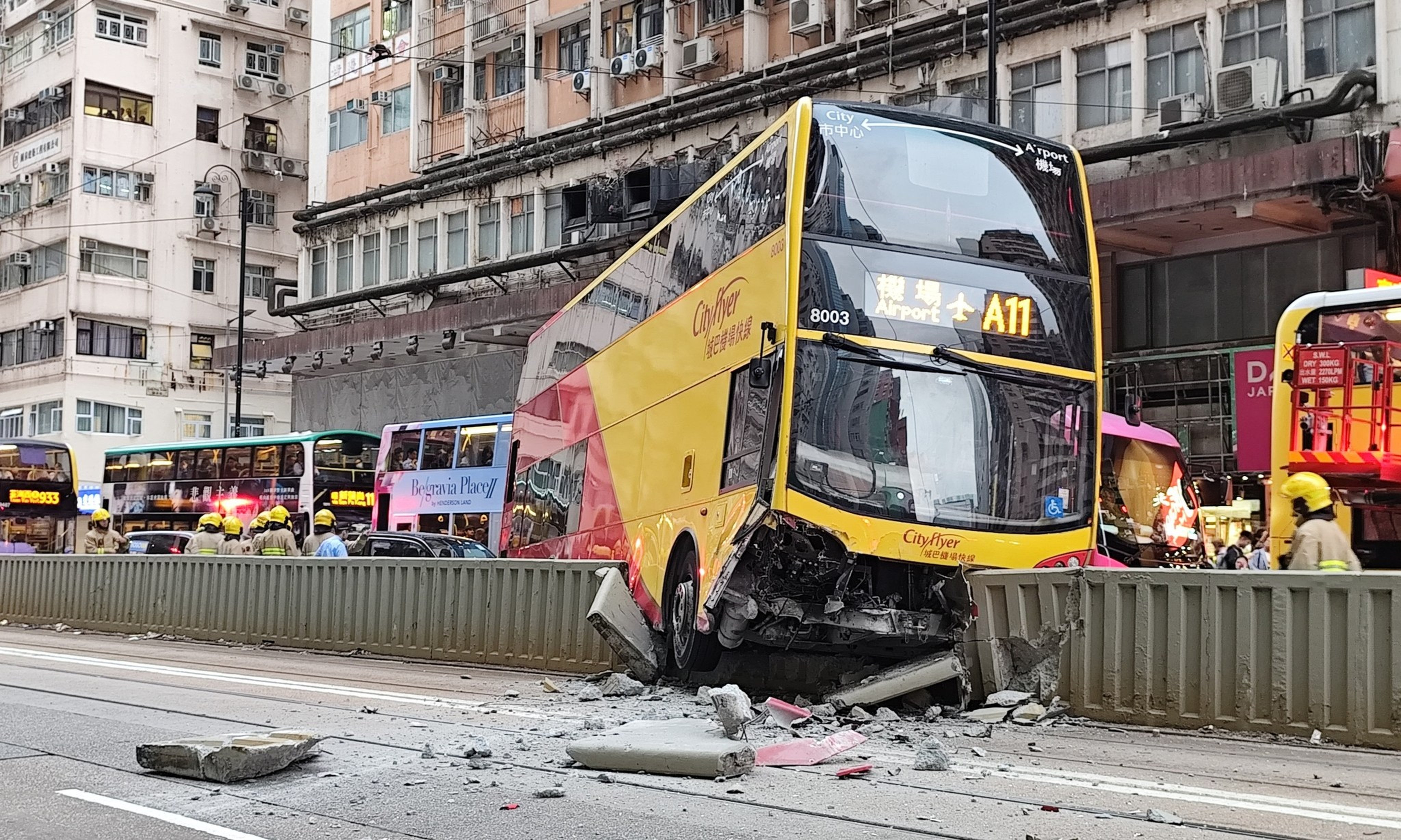 Citybus service A11 was travelling along King’s Road near the recently closed Sunbeam Theatre when it lost control. Photo: Handout