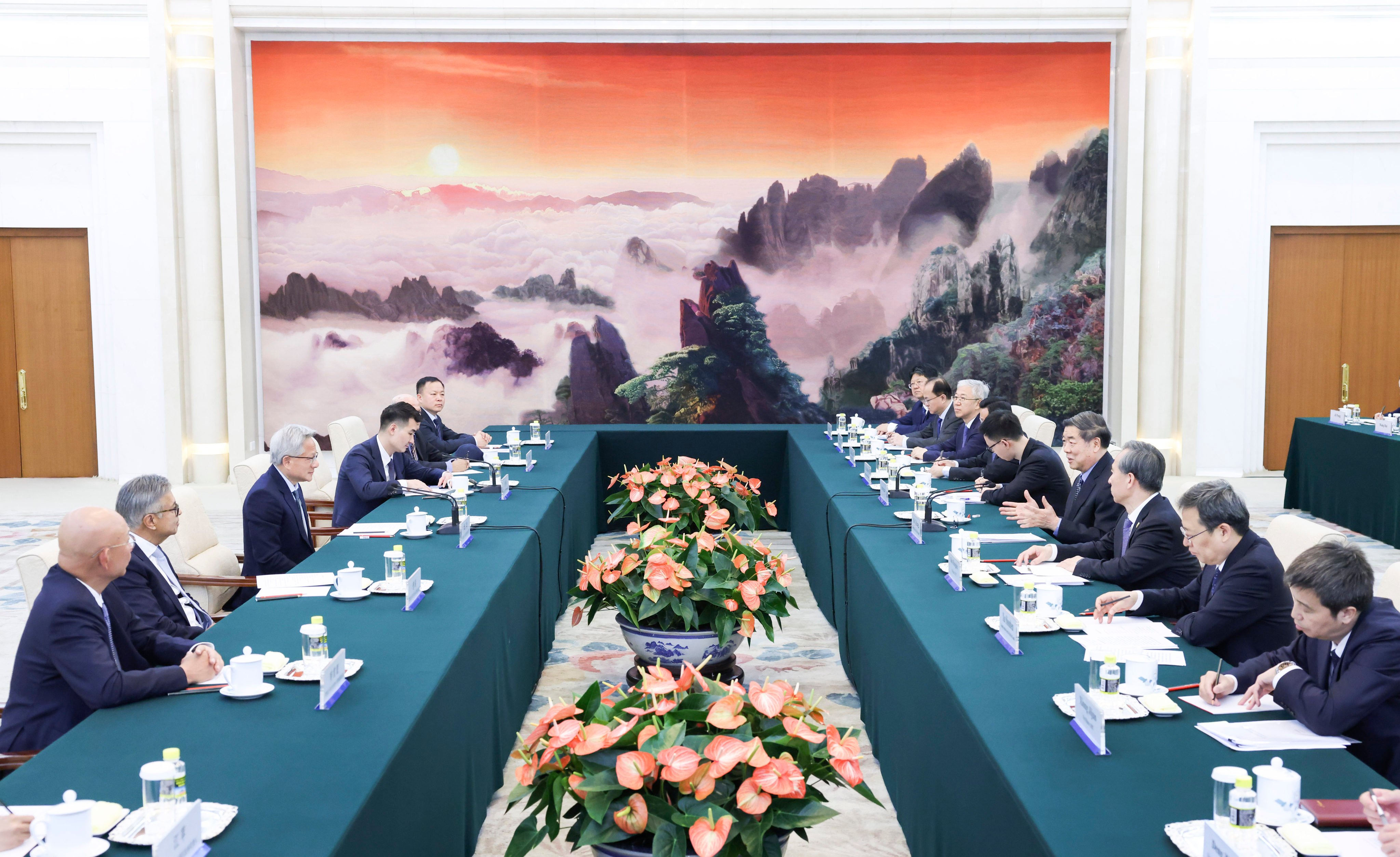 Chinese Vice-Premier He Lifeng meets with Nvidia CEO Jensen Huang in Beijing, on April 17, 2025. Photo: Xinhua