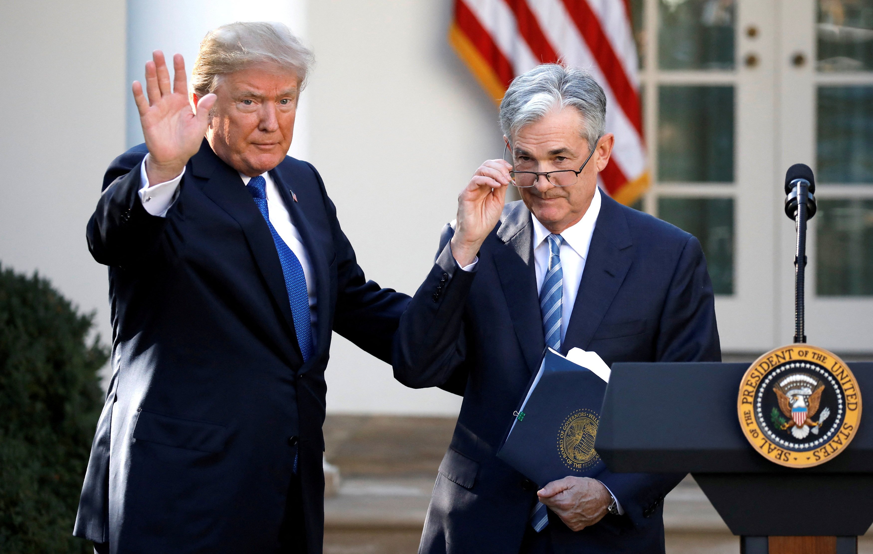 US President Donald Trump with Fed chief Jerome Powell (right) at the White House. Photo: Reuters