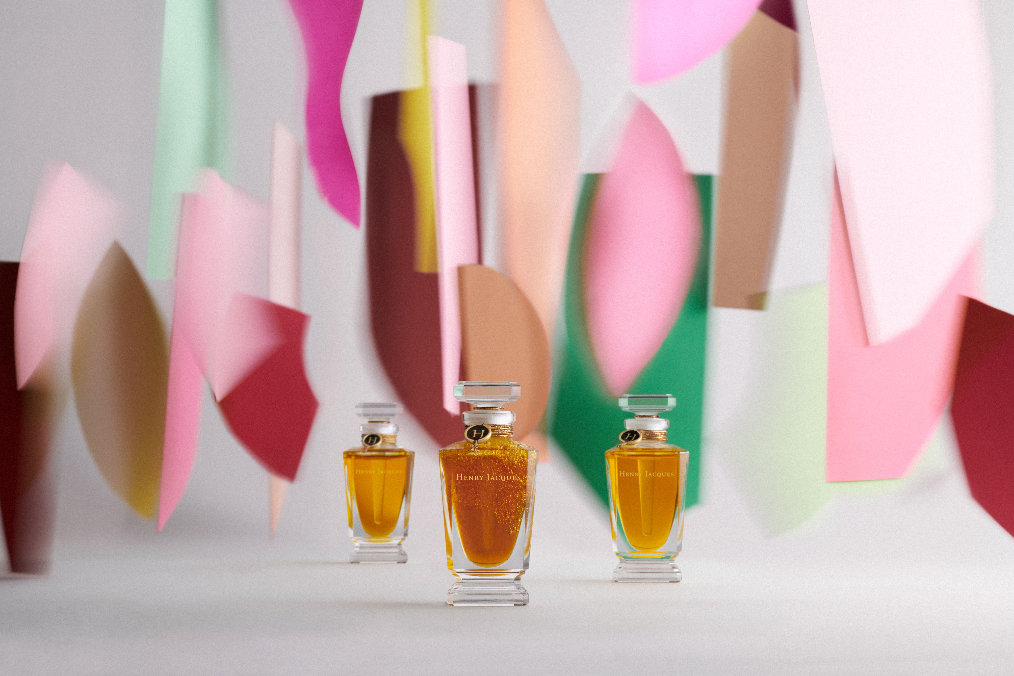 The three perfumes in Henry Jacques’ 2024 Collection de l’Atelier express the heart of the maison’s latest HJ Rose de Mai absolute. Photo: Handout