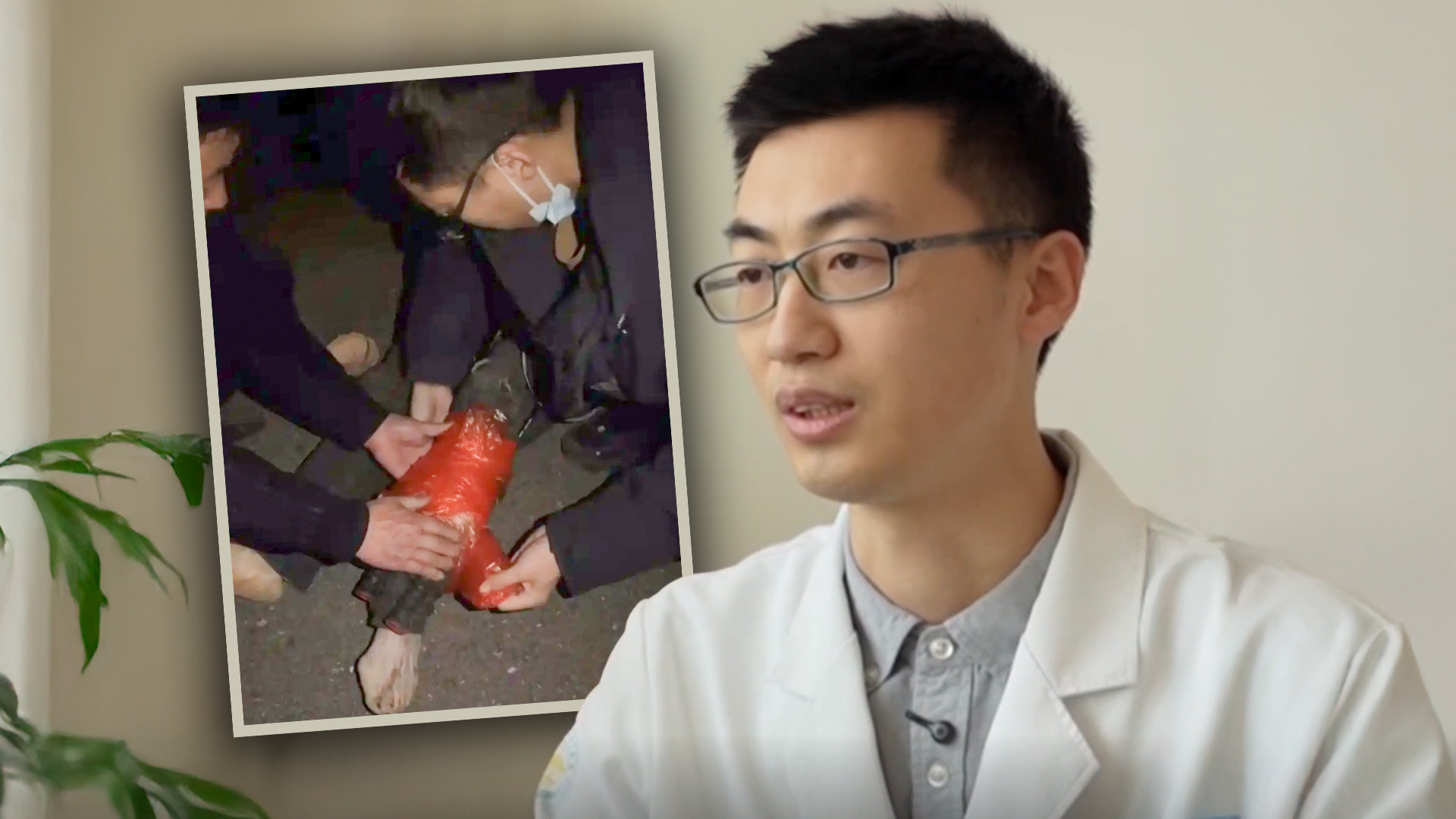 An off-duty doctor in China has saved a road accident victim by using a badminton racket and a plastic bag. Photo: SCMP composite/The Paper/Sohu