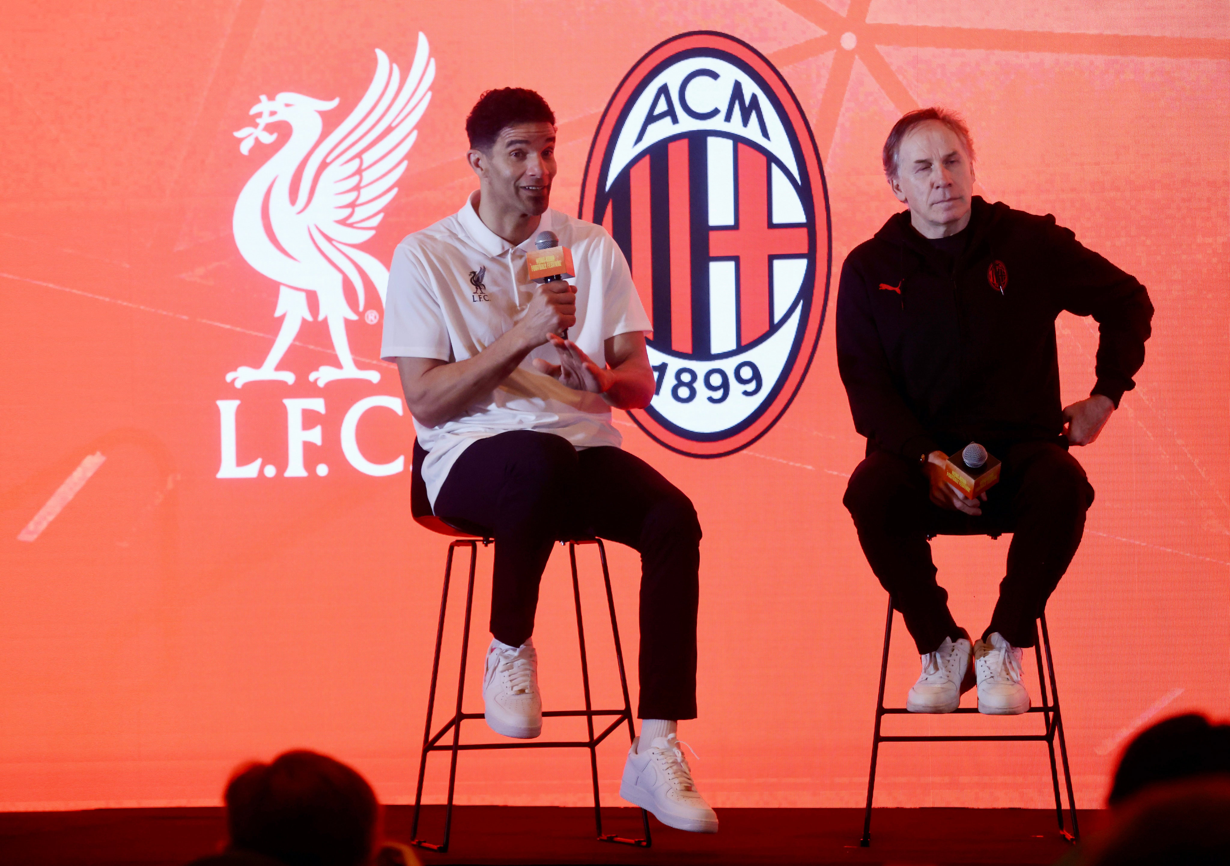 Former Liverpool goalkeeper David James (left) and AC Milan defender Franco Baresi at the launch for the Hong Kong Football Festival. Photo: Jonathan Wong
