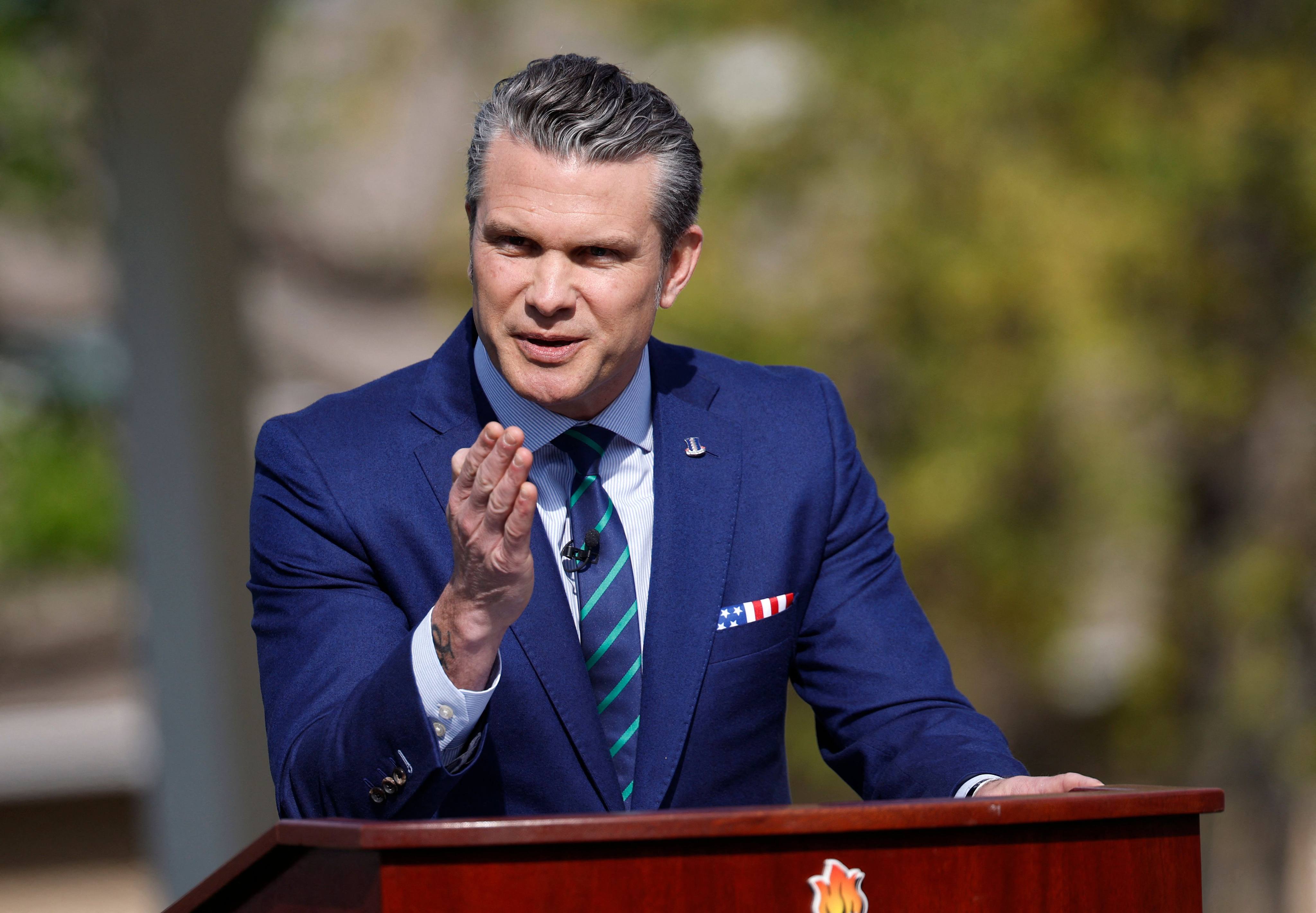 US Secretary of Defence Pete Hegseth speaks at the US Army War College in Carlisle, Pennsylvania, on Wednesday. Photo: AFP