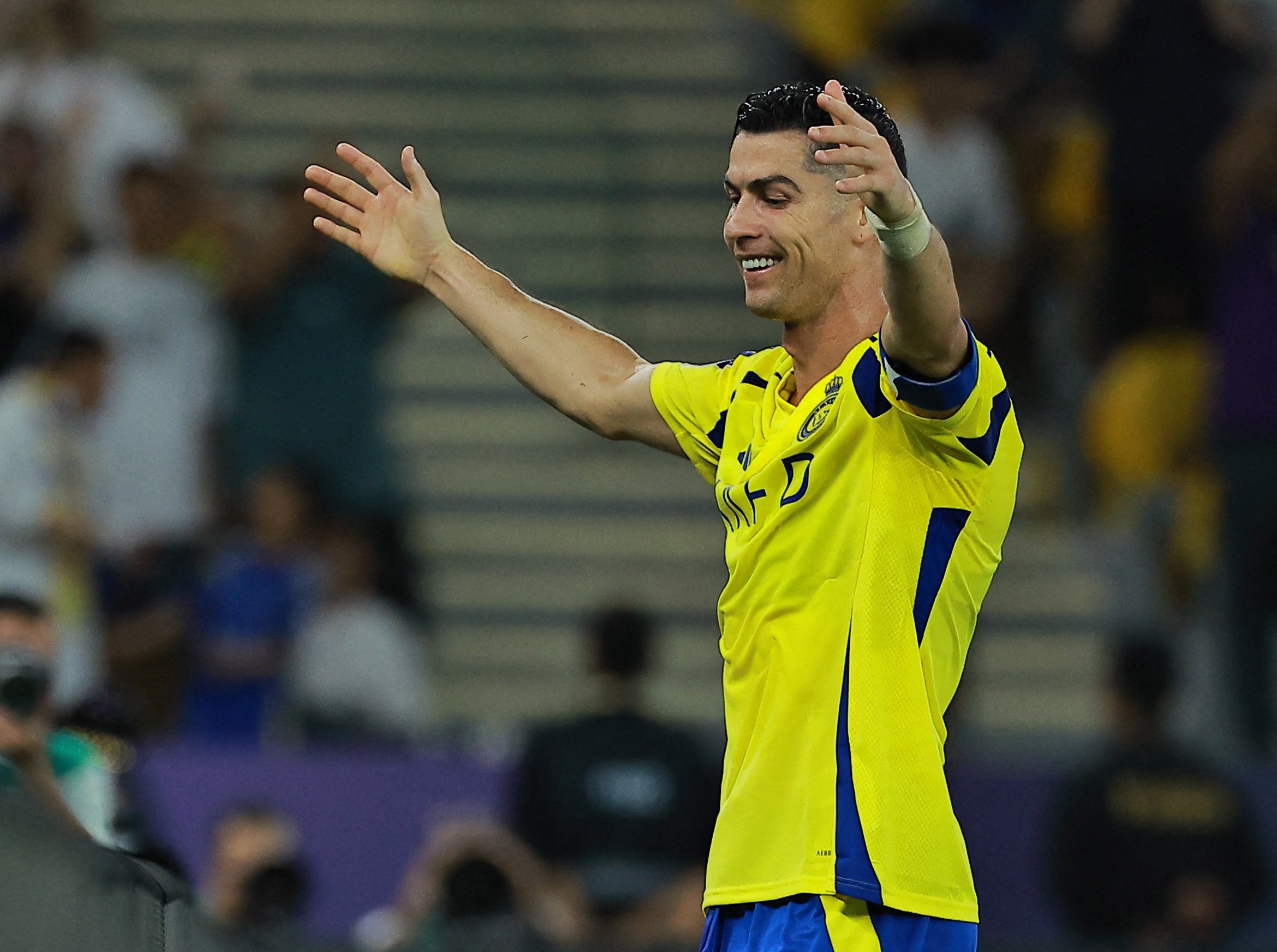 Cristiano Ronaldo celebrates after scoring in Al Nassr’s 4-1 win over Yokohamas F-Marinos in their AFC Champions League quarter-final clash. Photo: Reuters