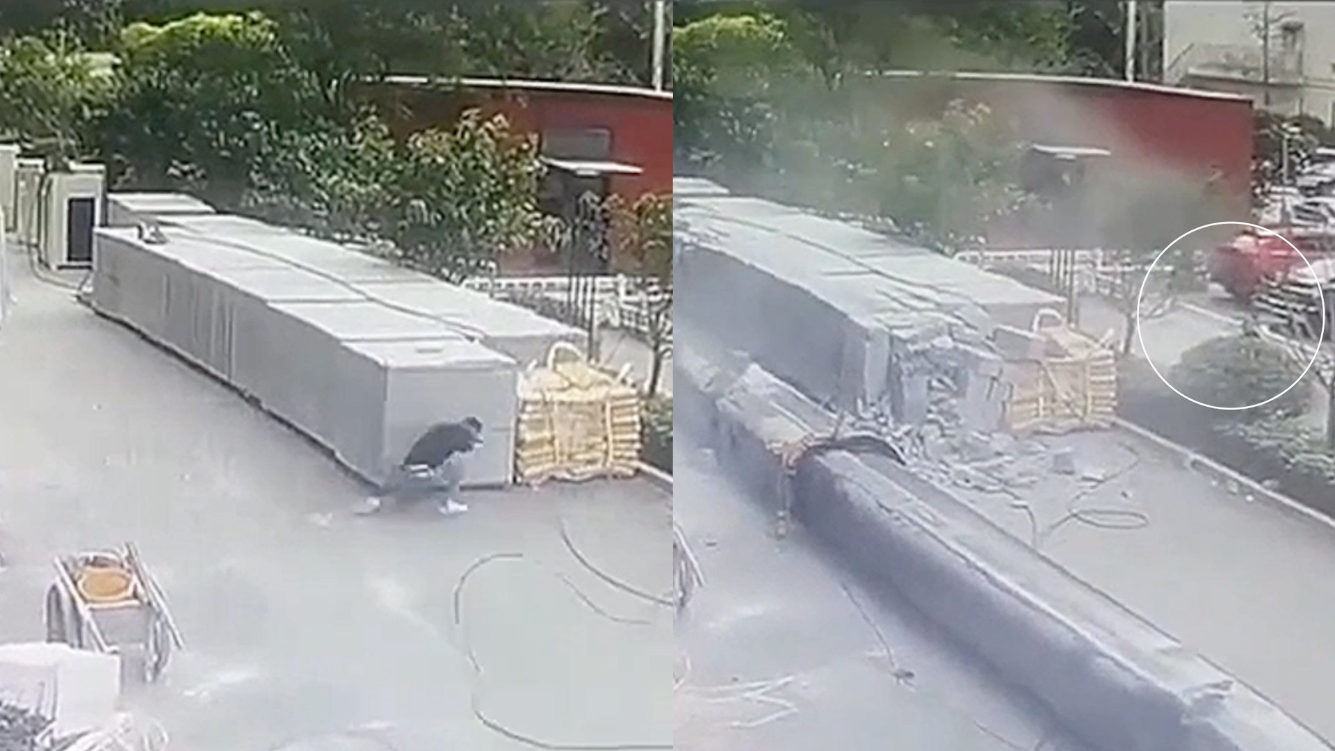Narrow escape as falling crane in China almost crushes man