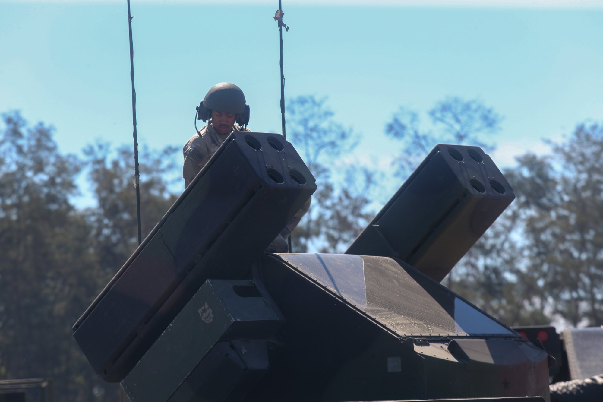 A US marine checks the Avenger air defence system at a training camp in San Antonio, northern Philippines, on Sunday. Photo: Jeoffrey Maitem A US marine checks the Avenger air defence system at a training camp in San Antonio, northern Philippines, on Sunday. Photo: Jeoffrey Maitem