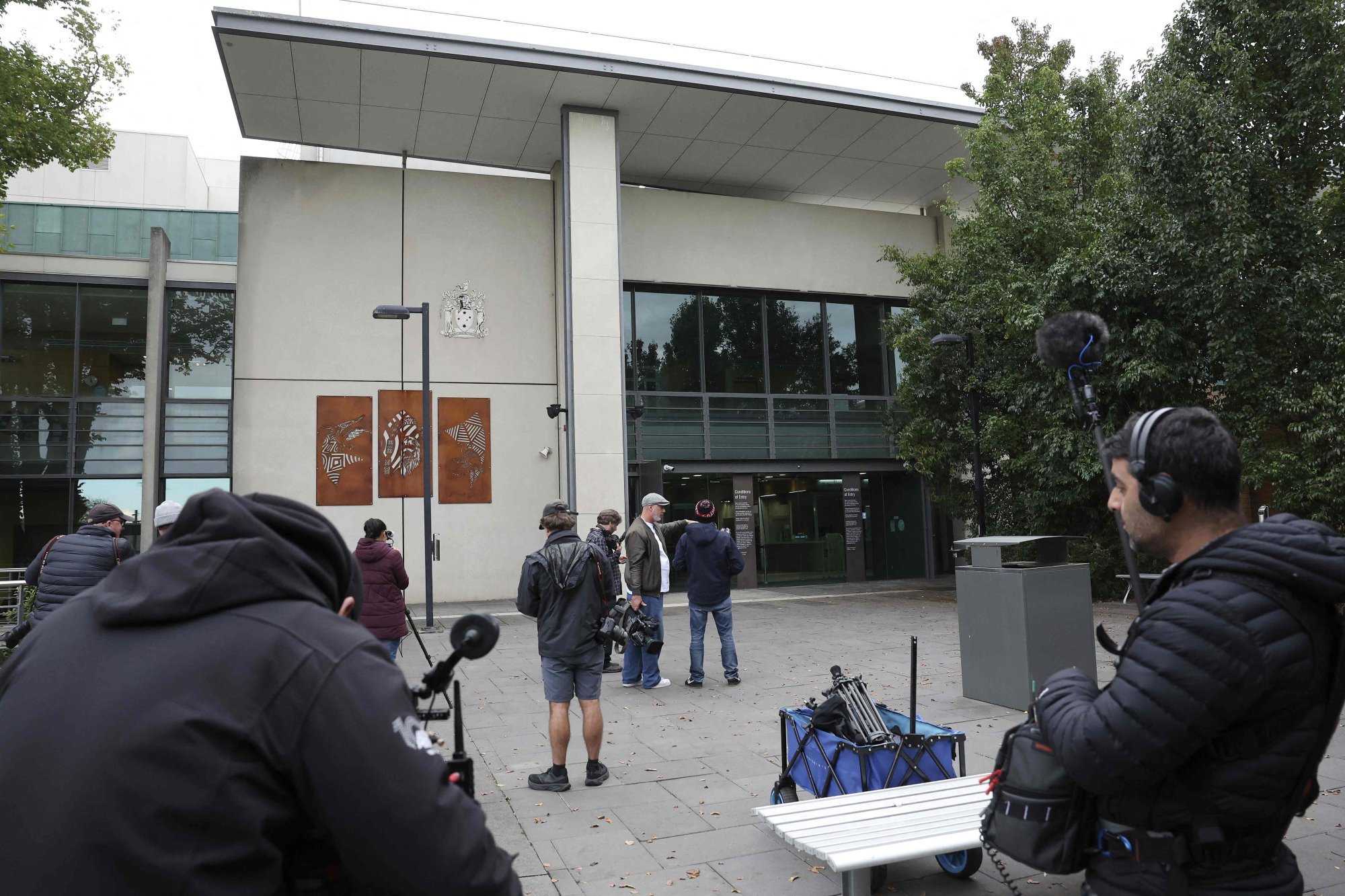 Members of the media gather outside the Latrobe Valley Magistrates’ Court for the trial of triple-murder suspect Erin Patterson in Morwell, south of Melbourne, on Wednesday. Photo: AFP