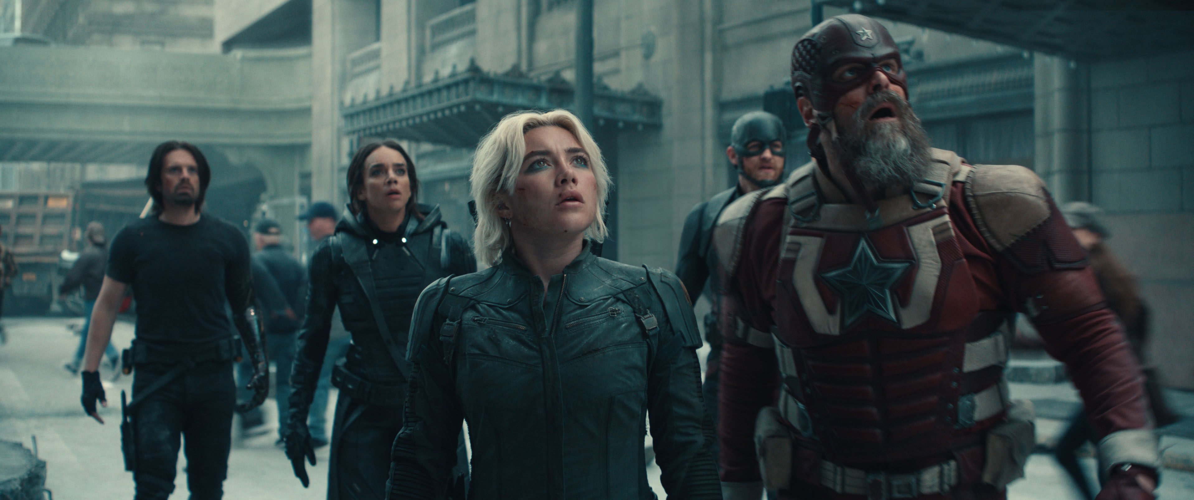 (From left) Hannah John-Kamen, Florence Pugh, Wyatt Russell and David Harbour in a still from Thunderbolts* (category IIA), directed by Jake Schreier. Photo: Marvel Studios