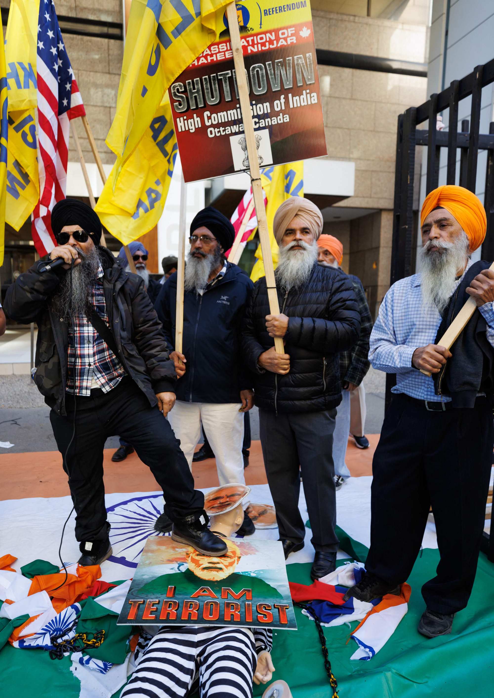 Sikh separatist activists with the Khalistan movement deface a placard and mannequin of Indian Prime Minister Narendra Modi in a protest outside the Indian consulate General in Toronto, Canada. Photo: AFP Sikh separatist activists with the Khalistan movement deface a placard and mannequin of Indian Prime Minister Narendra Modi in a protest outside the Indian consulate General in Toronto, Canada. Photo: AFP