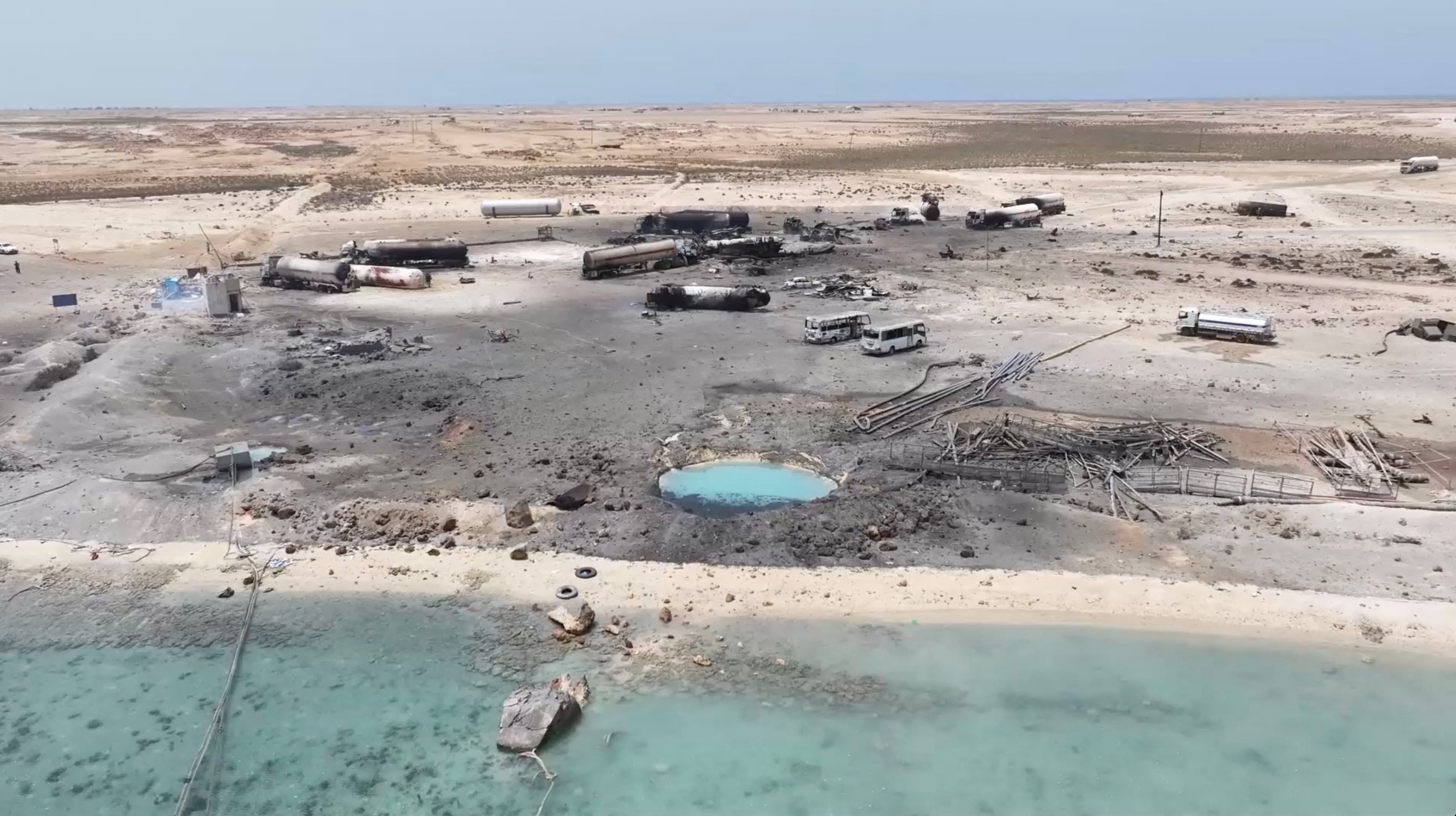 On April 18, an American strike on the Ras Isa fuel port killed at least 74 people and wounded 171 others. Photo: Al-Masirah TV via  Reuters