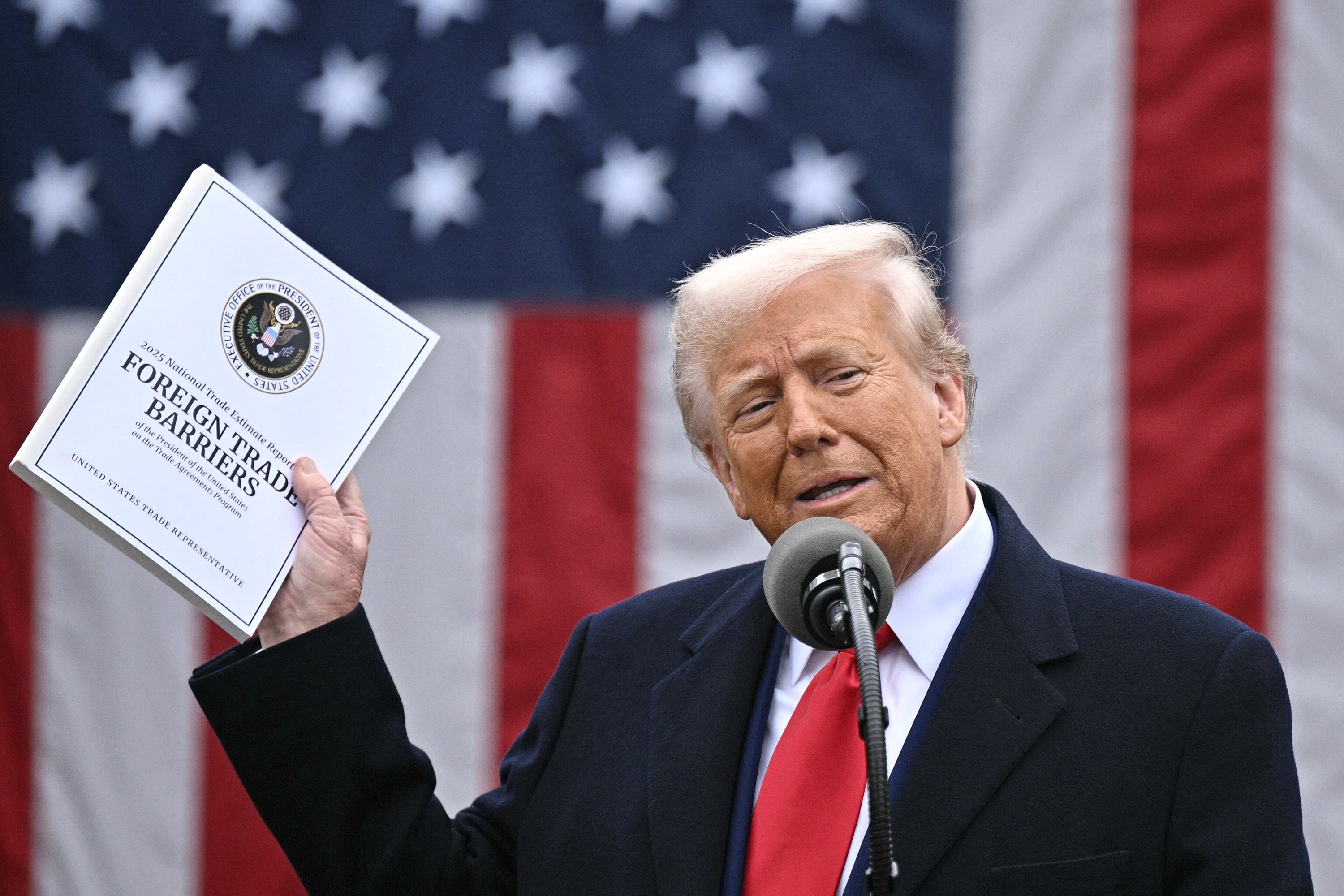 US President Donald Trump unveils sweeping new “Liberation Day” tariffs in the White House on April 2, 2025. Photo: TNS