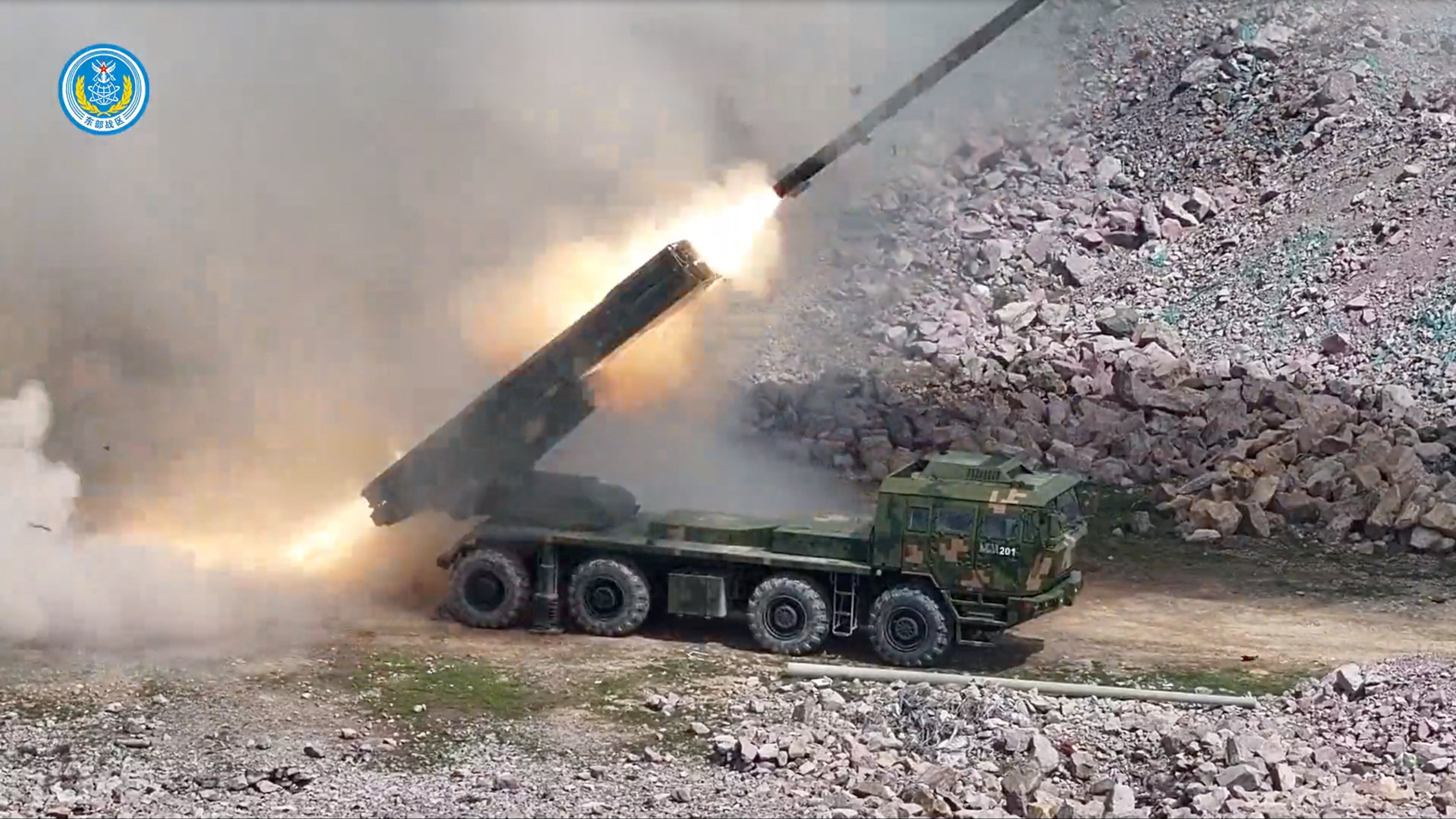 A People’s Liberation Army vehicle takes part in long-range live-fire drills in the East China Sea on April 2, 2025. Photo: PLA Eastern Theatre Command/Handout via Reuters