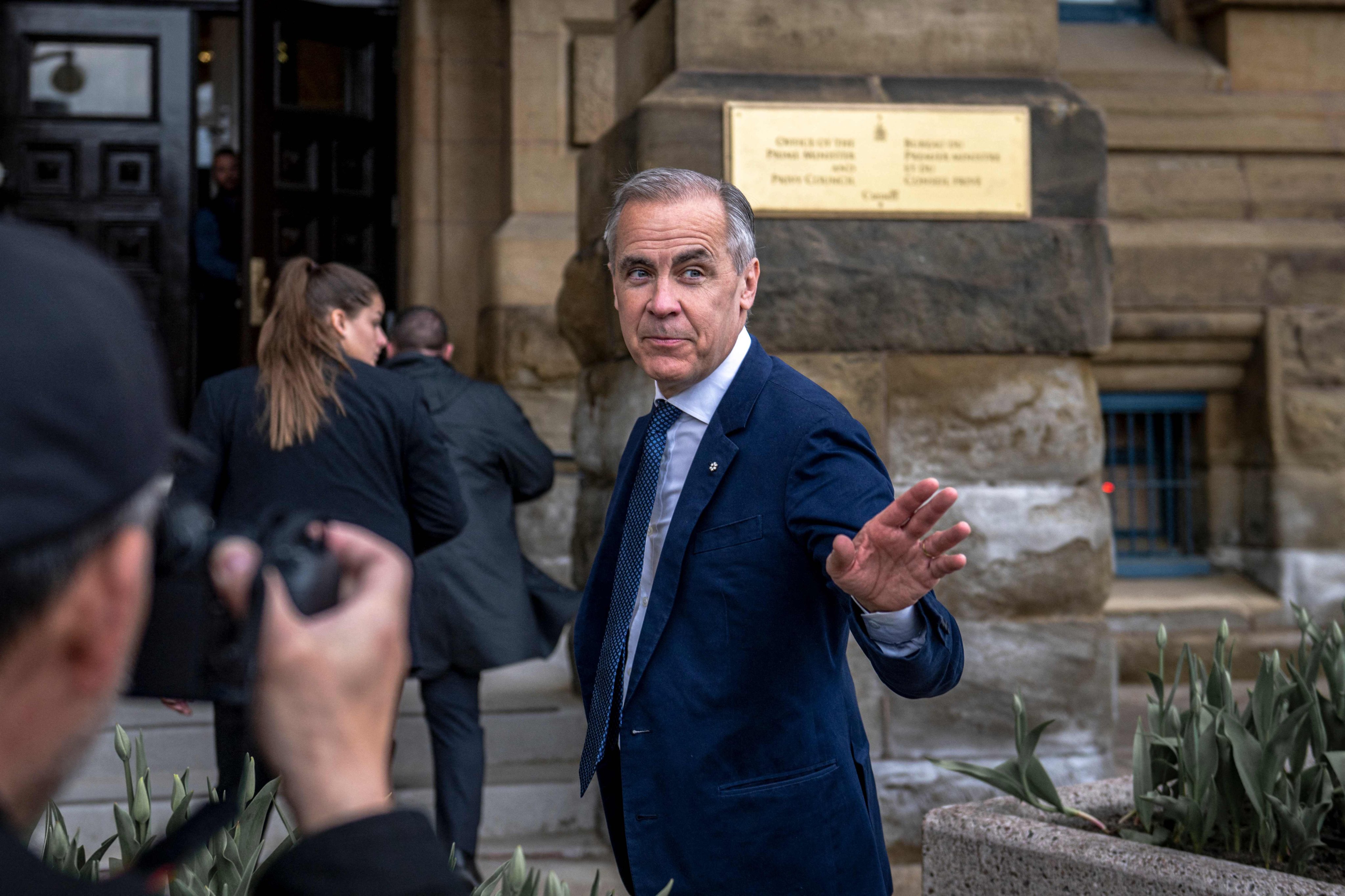 Canadian PM Mark Carney arrives at the Office of the Prime Minister and Privy Council on Tuesday. Photo: AFP