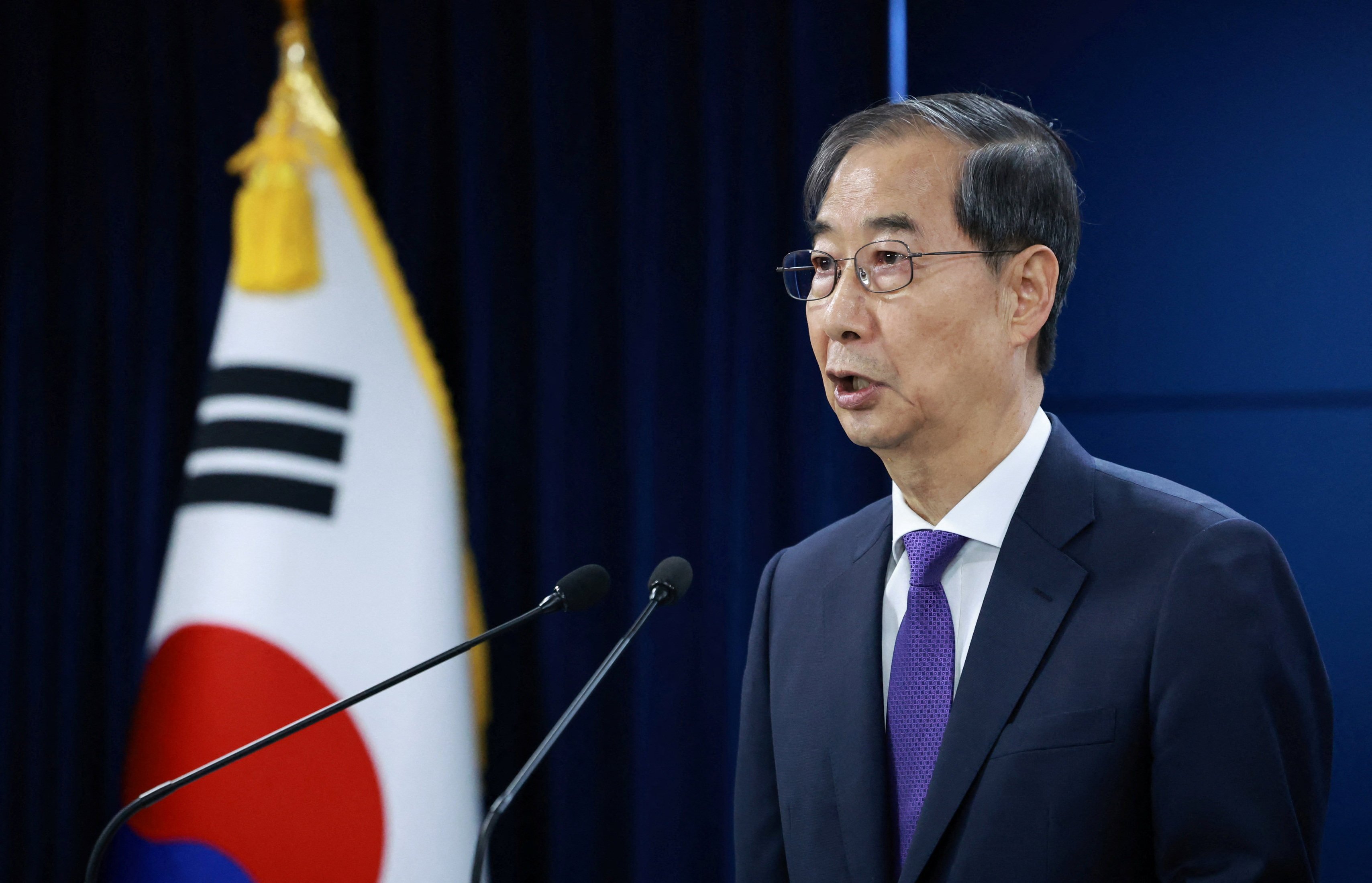 South Korea’s acting President Han Duck-soo resigned from his post on Thursday. Photo: Yonhap/Reuters