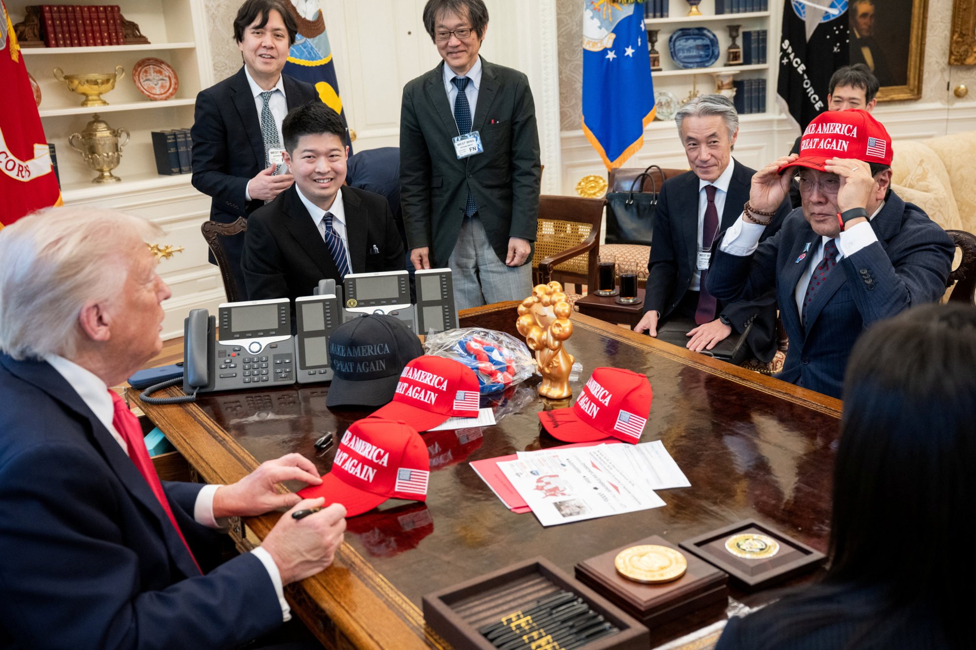 US President Donald Trump meets with Japan’s Economic Revitalization Minister Ryosei Akazawa and his delegation in the Oval Office at the White House in Washington, DC, on April 16, 2025. Photo: Reuters US President Donald Trump meets with Japan’s Economic Revitalization Minister Ryosei Akazawa and his delegation in the Oval Office at the White House in Washington, DC, on April 16, 2025. Photo: Reuters