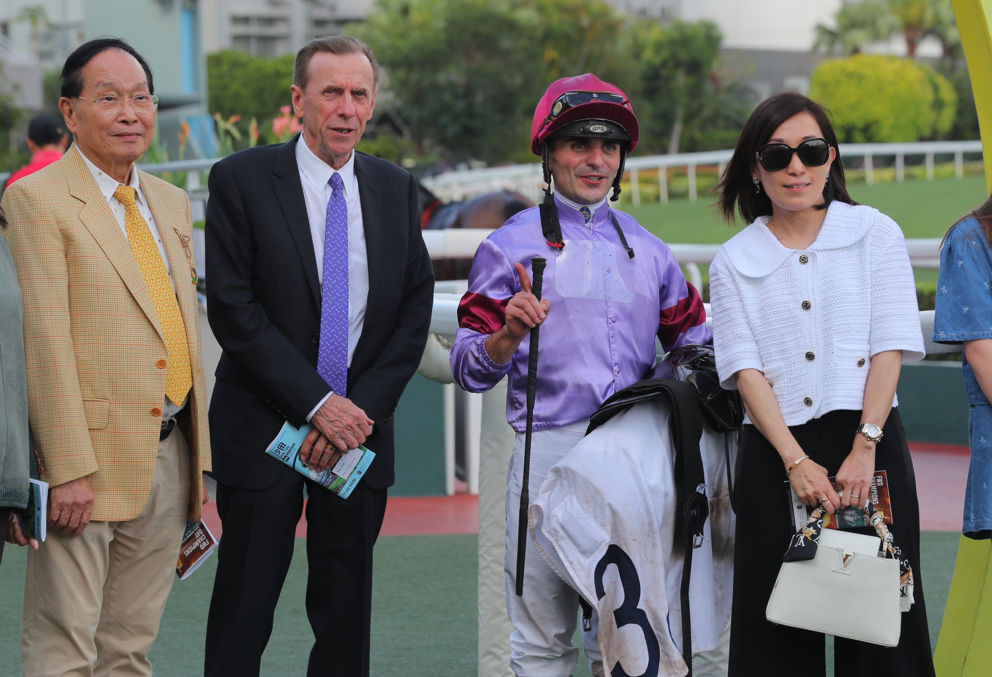 Trainer John Size (second from left) and jockey Andrea Atzeni were two of the star performers of April.