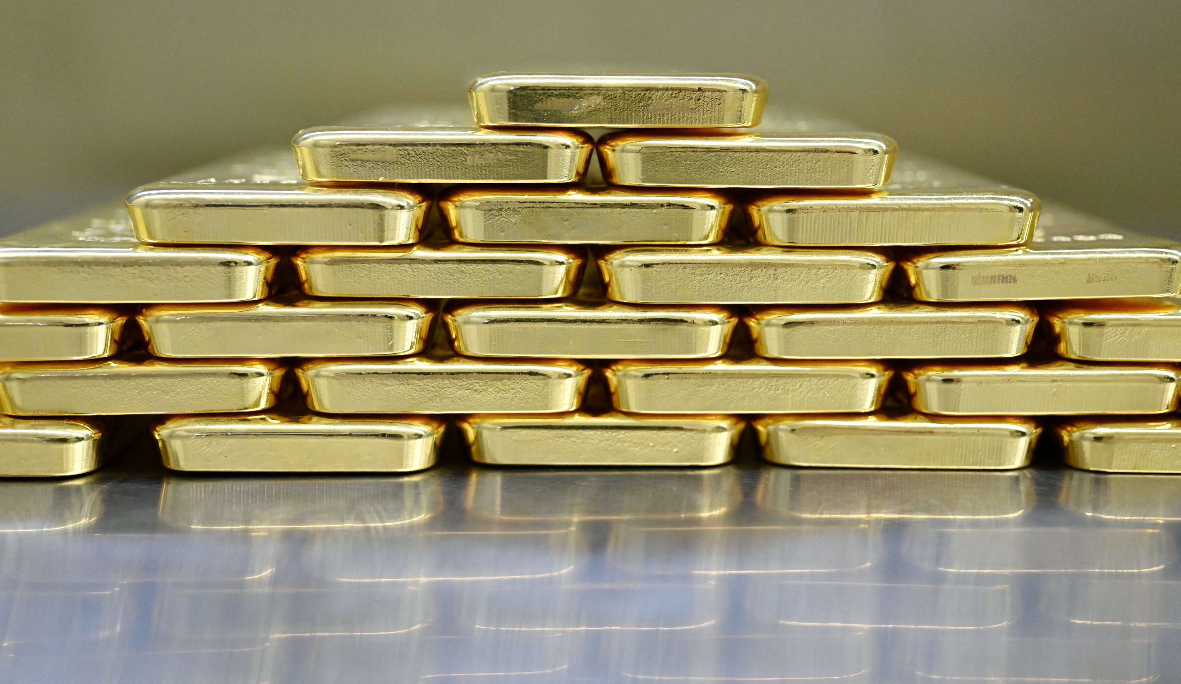 Gold bars stacked at the Pro Aurum gold house in Munich, Germany, on January 10. Photo: Reuters