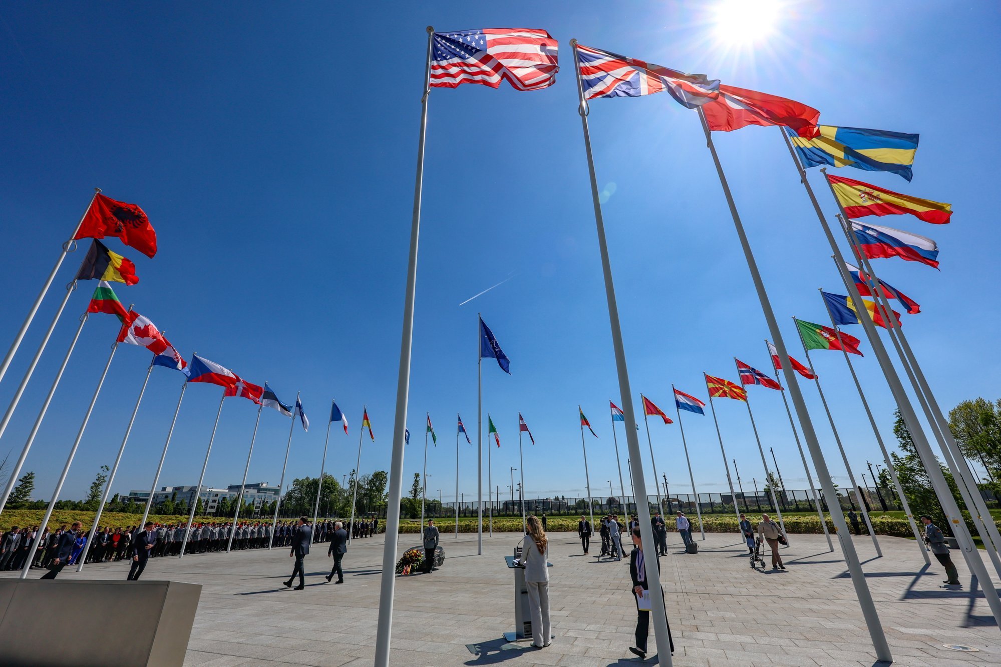 Flags of Nato member countries flutter during a ceremony last month to mark the 70th anniversary of Germany’s accession to the transatlantic security alliance. Photo: EPA-EFE Flags of Nato member countries flutter during a ceremony last month to mark the 70th anniversary of Germany’s accession to the transatlantic security alliance. Photo: EPA-EFE