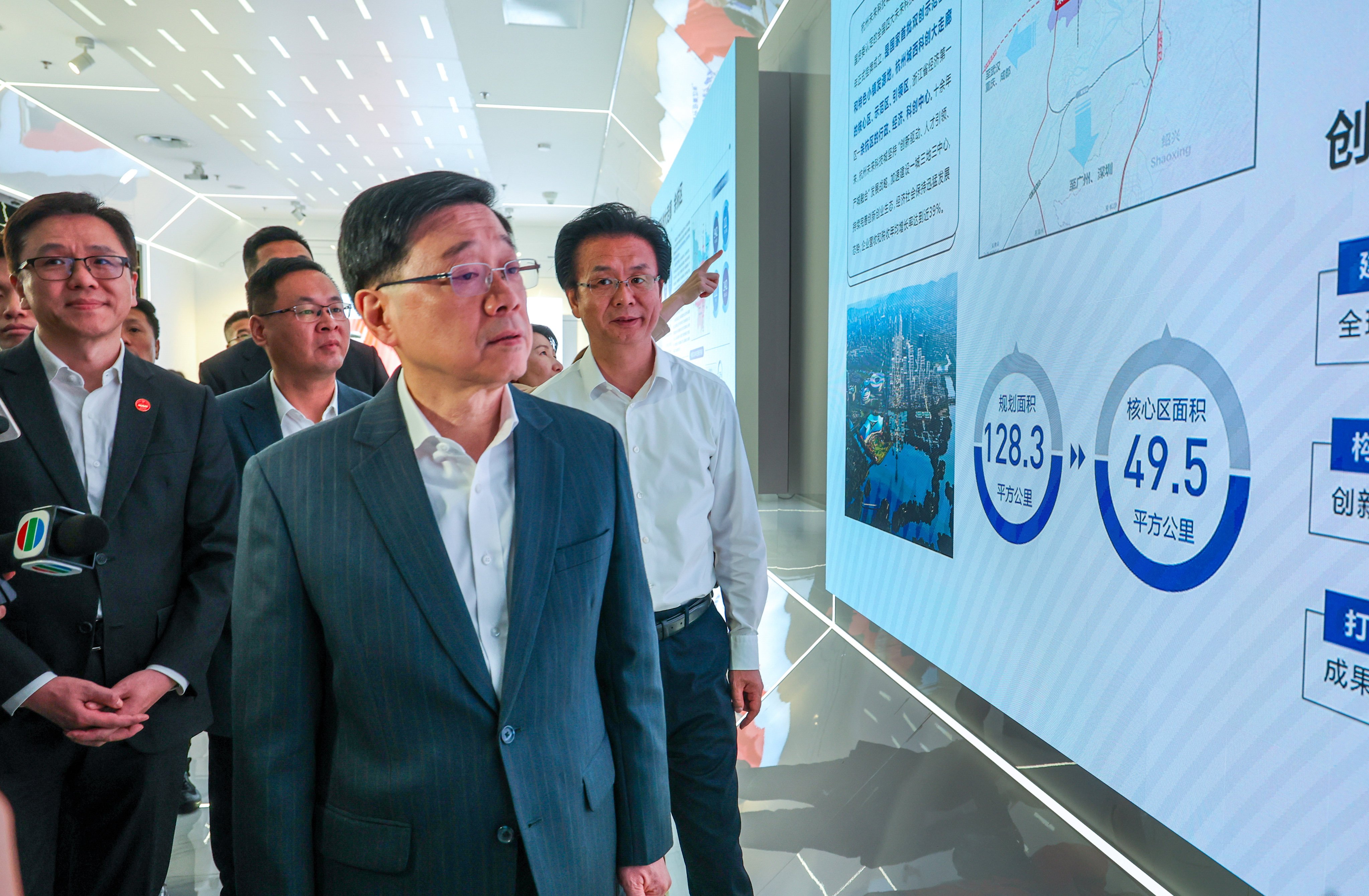 Hong Kong Chief Executive John Lee Ka-chiu leads a delegation visiting tech firms based in Hangzhou, Zhejiang province, on April 23. Photo: Dickson Lee