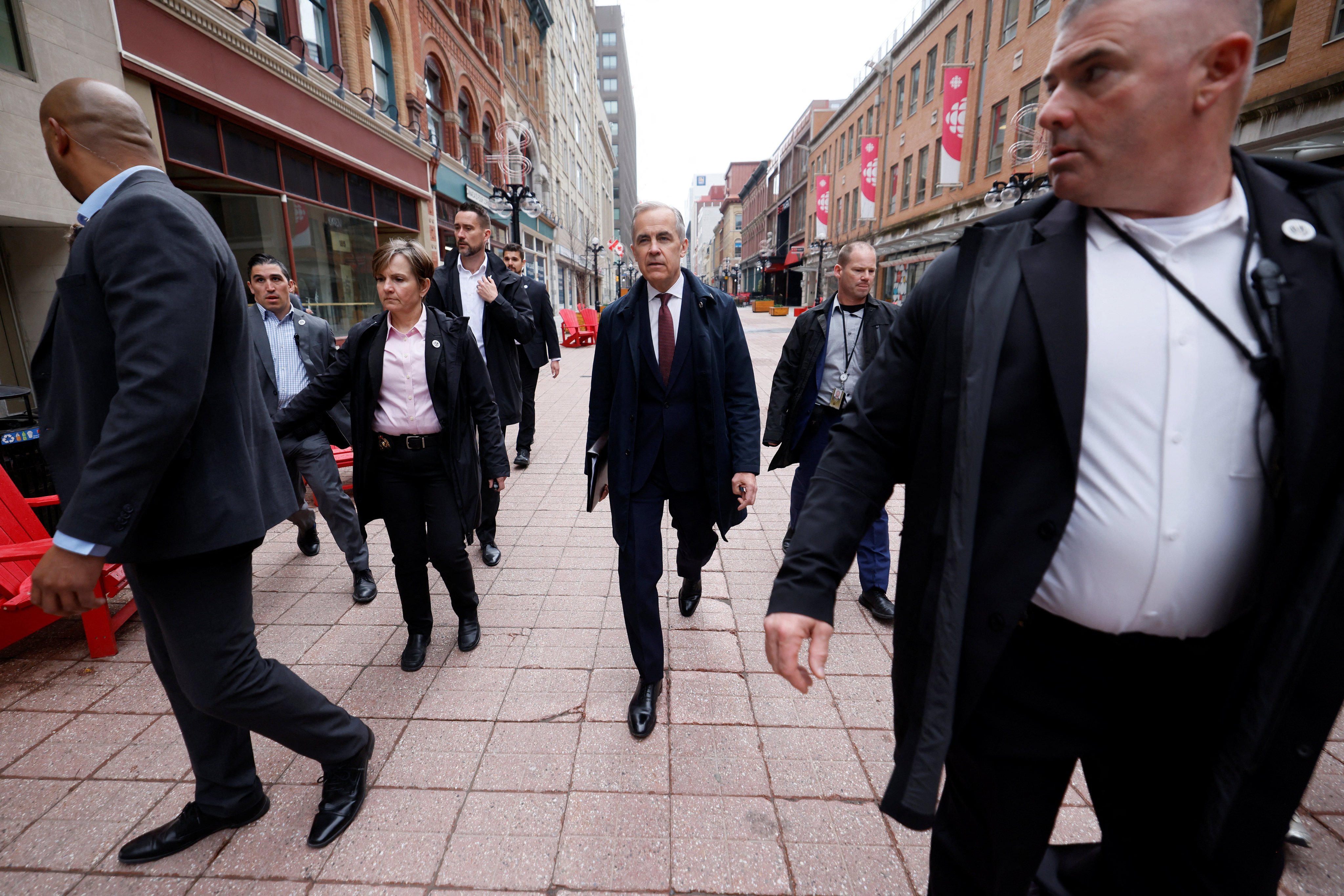 Canada’s Prime Minister Mark Carney arrives to his first press conference since forming government in Ottawa, on Friday. Photo: Reuters
