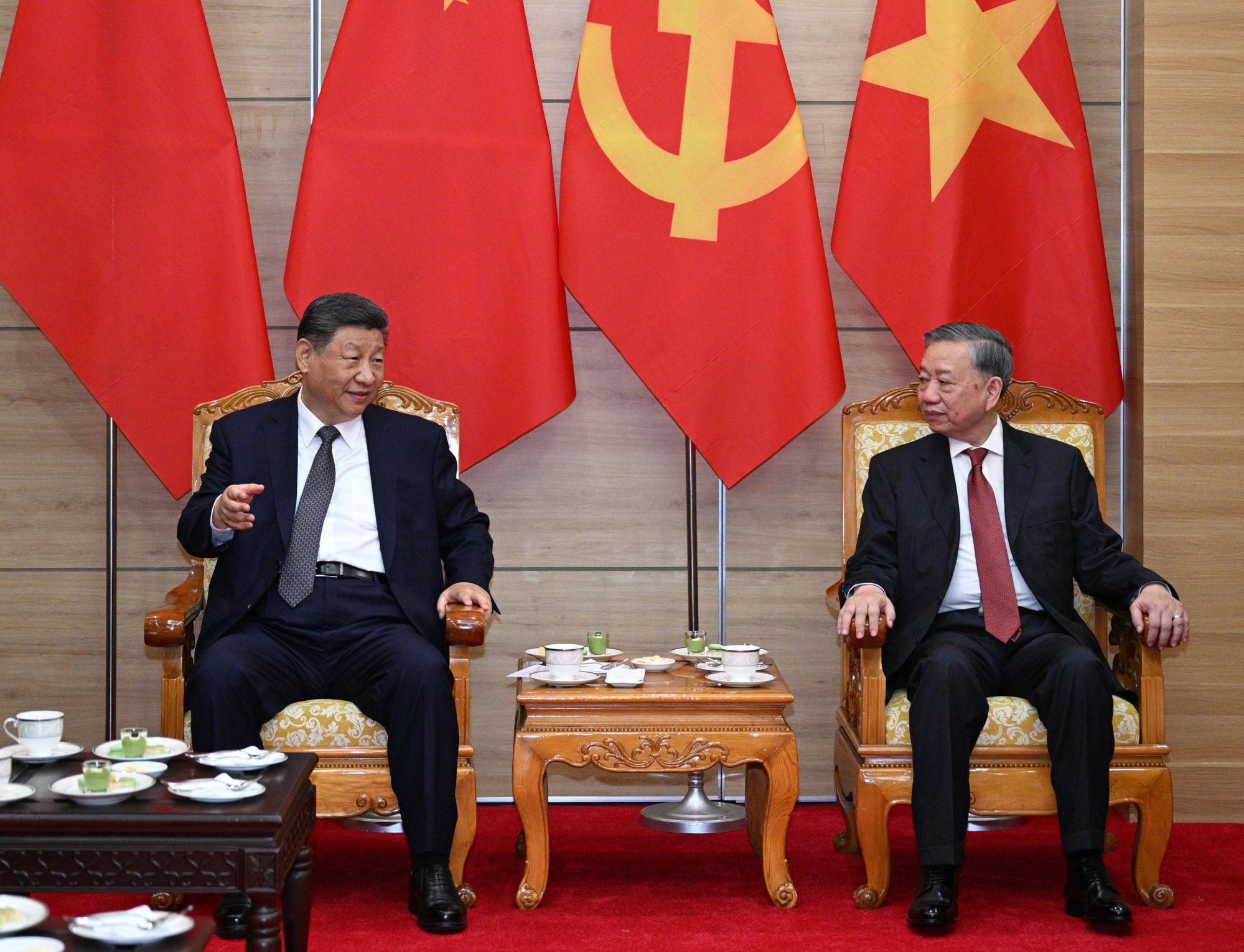 Chinese President Xi Jinping meets General Secretary of the Communist Party of Vietnam Central Committee To Lam in Vietnam on April 15. Photo: Xinhua Chinese President Xi Jinping meets General Secretary of the Communist Party of Vietnam Central Committee To Lam in Vietnam on April 15. Photo: Xinhua