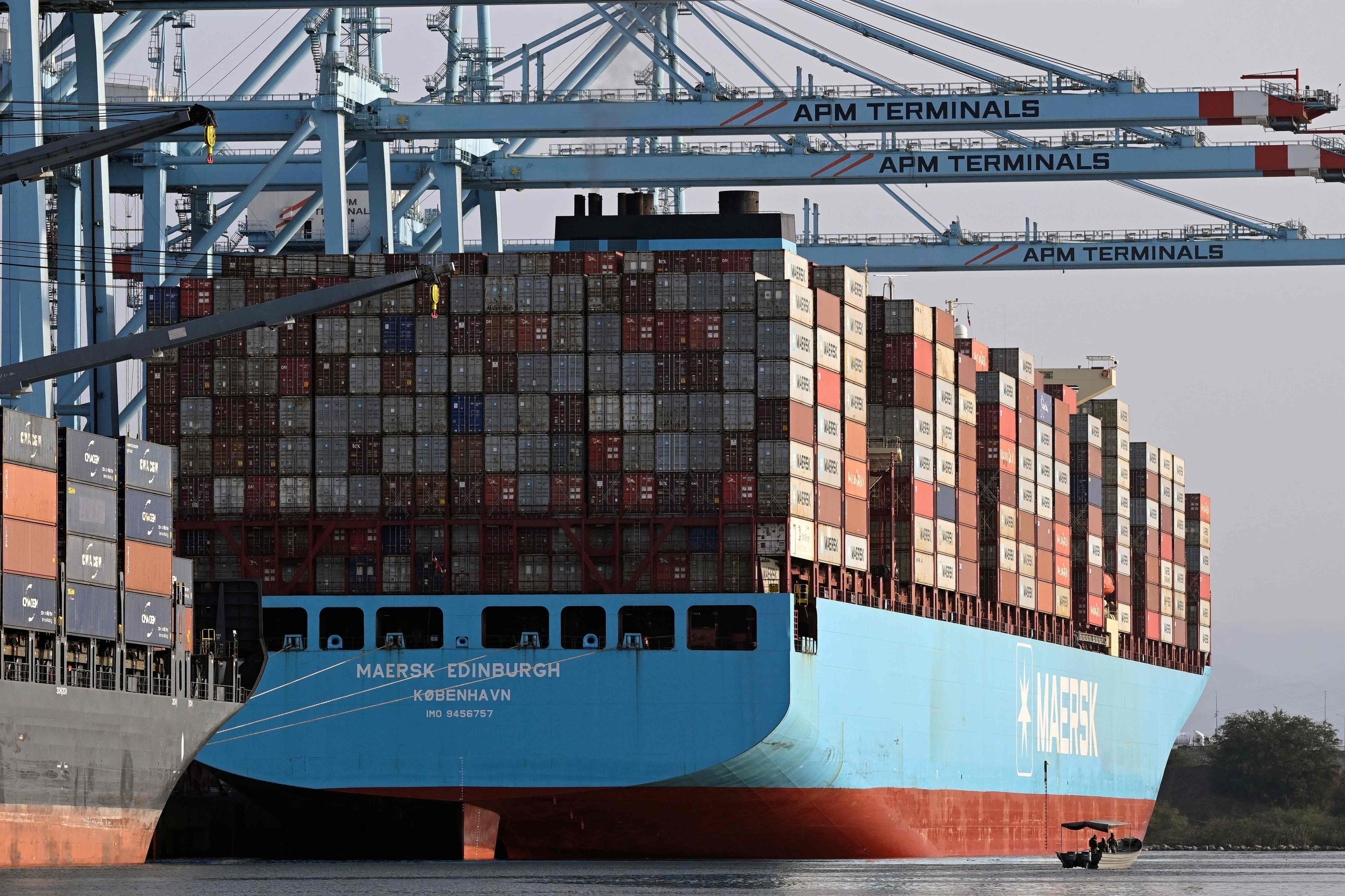 Mexican Navy officers patrol on a boat in the Lazaro Cardenas Cargo Port on April 25. Photo: AFP