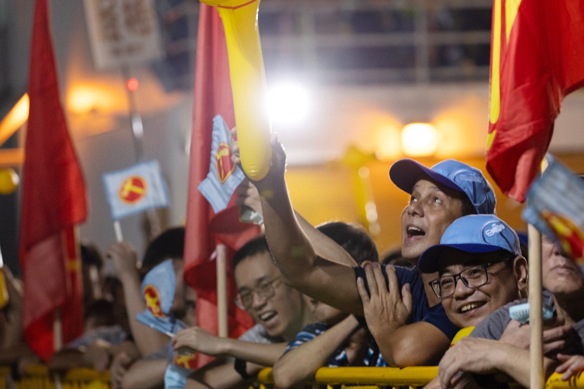 Supporters cheer during an opposition Workers’ Party election campaign rally in Singapore on Wednesday. Photo: EPA-EFE Supporters cheer during an opposition Workers’ Party election campaign rally in Singapore on Wednesday. Photo: EPA-EFE