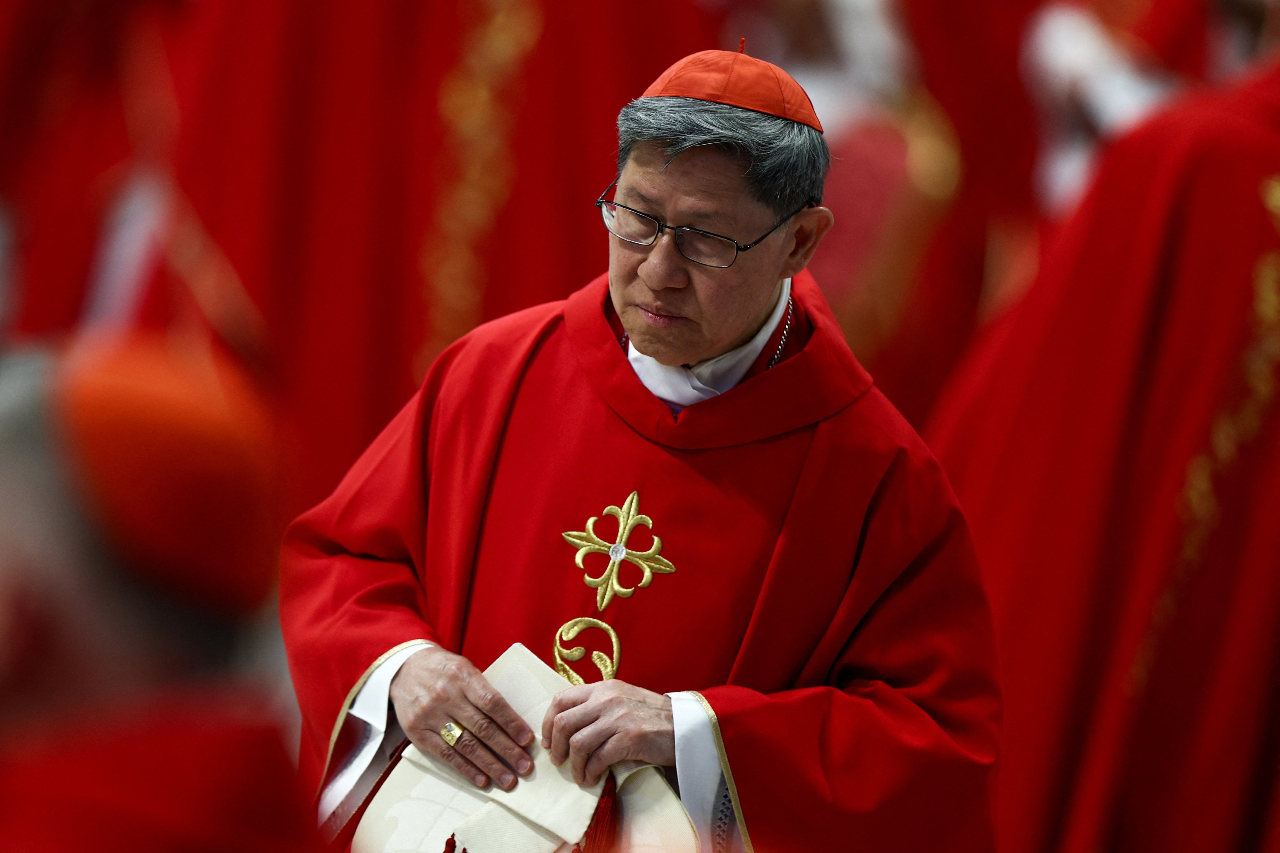Cardinal Luis Antonio Tagle attends a mourning mass for Pope Francis at the Vatican on April 30. Reuters