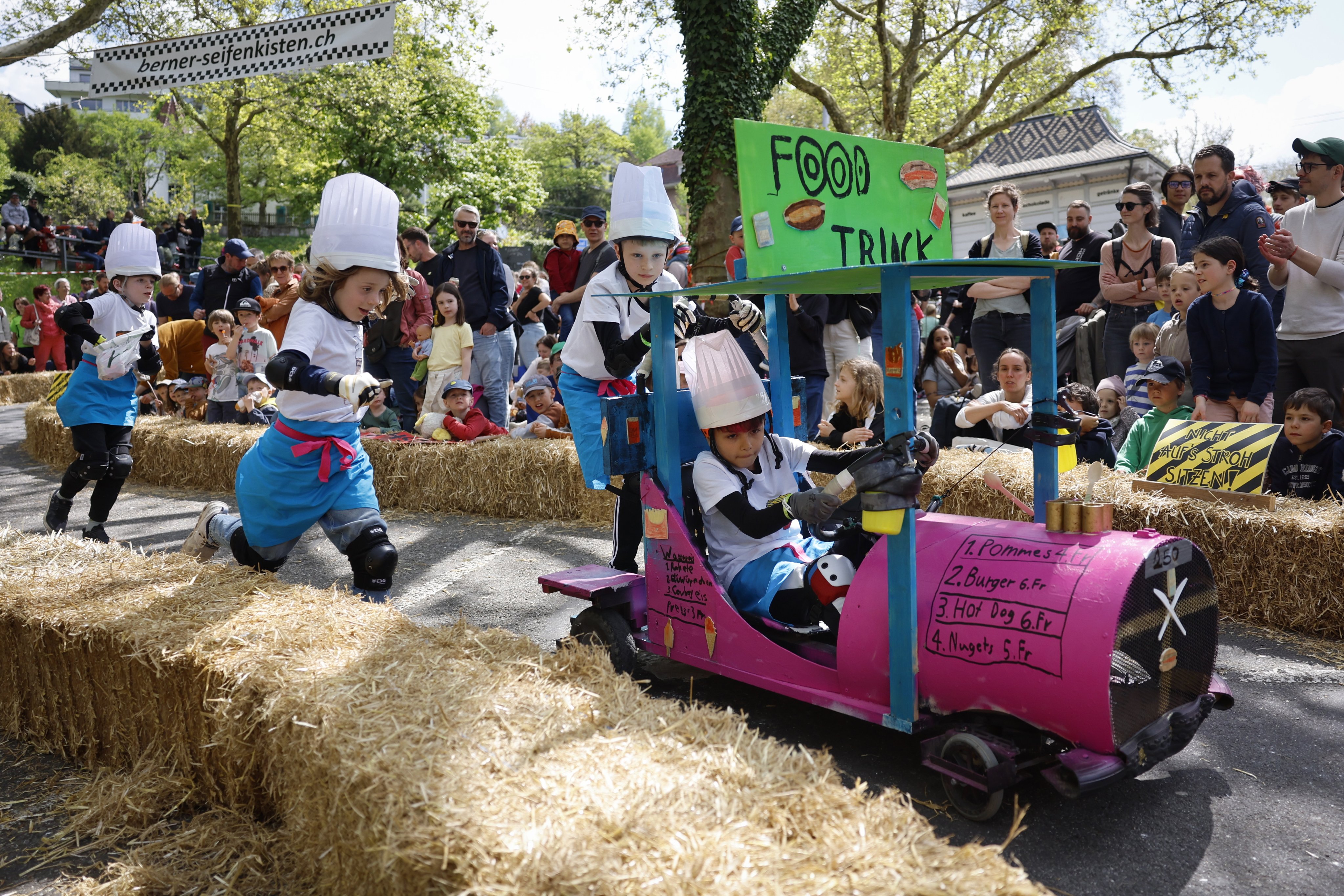 Children participated in a Soapbox Race at the Kloesterlistutz slope in Bern, Switzerland last month. Photo: EPA-EFE