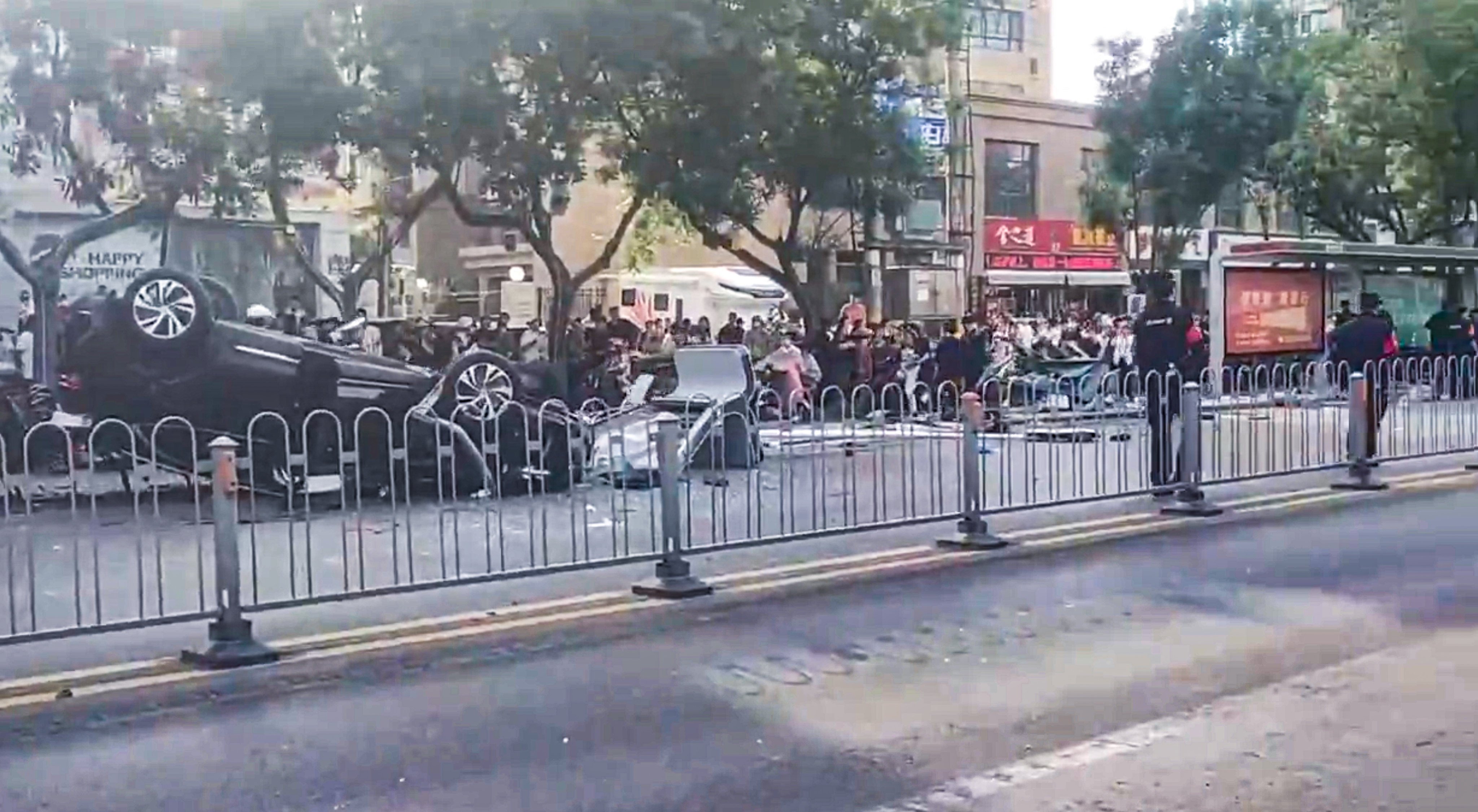 Authorities in Tengzhou, in China’s Shandong province, said on Monday that a driver has been detained after a car crashed in to a group of people at a bus stop on the previous day. Photo: Handout