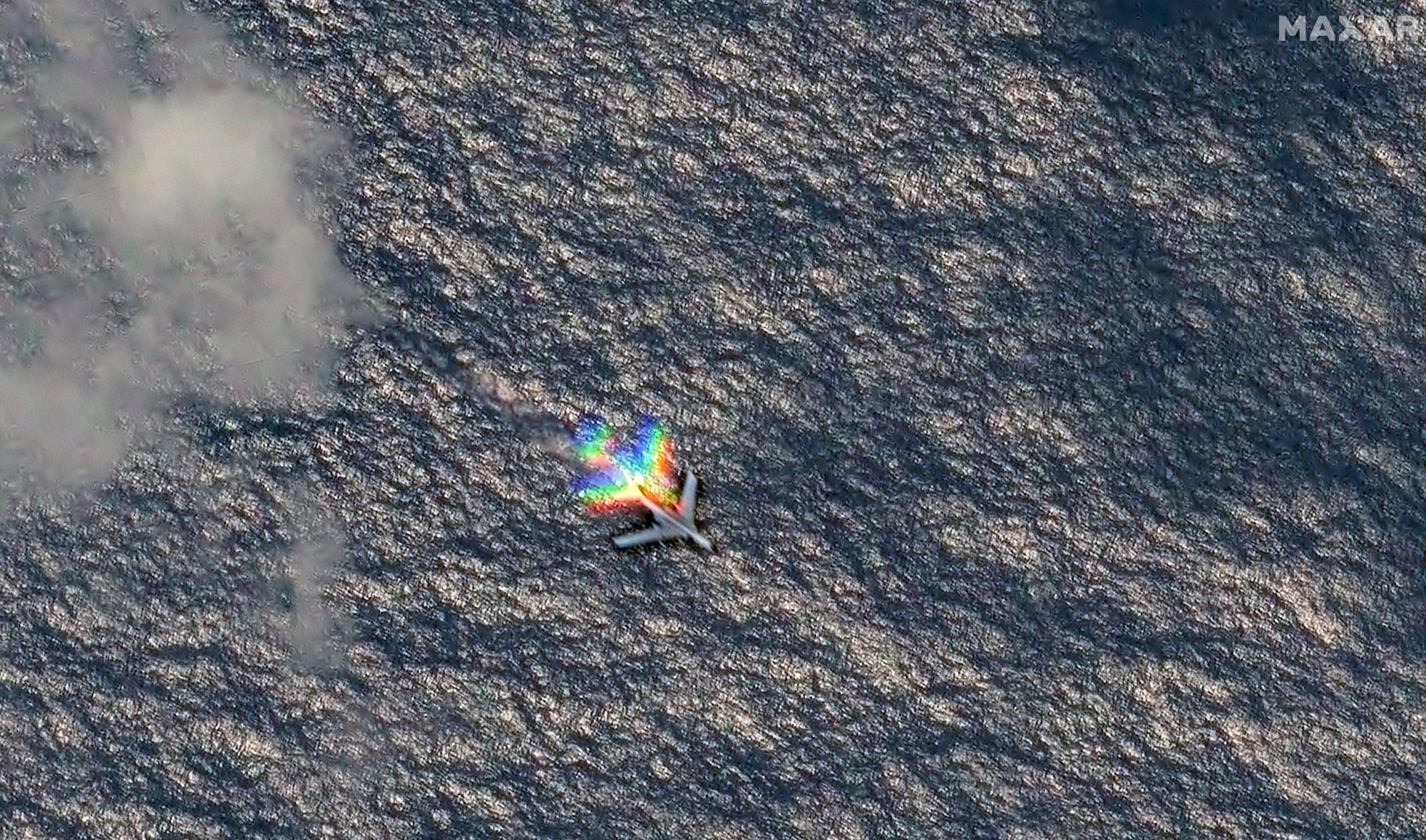 A Chinese H-6 bomber flies east of the disputed Scarborough Shoal in the South China Sea on March 24. Photo: Maxar Technologies/Reuters A Chinese H-6 bomber flies east of the disputed Scarborough Shoal in the South China Sea on March 24. Photo: Maxar Technologies/Reuters