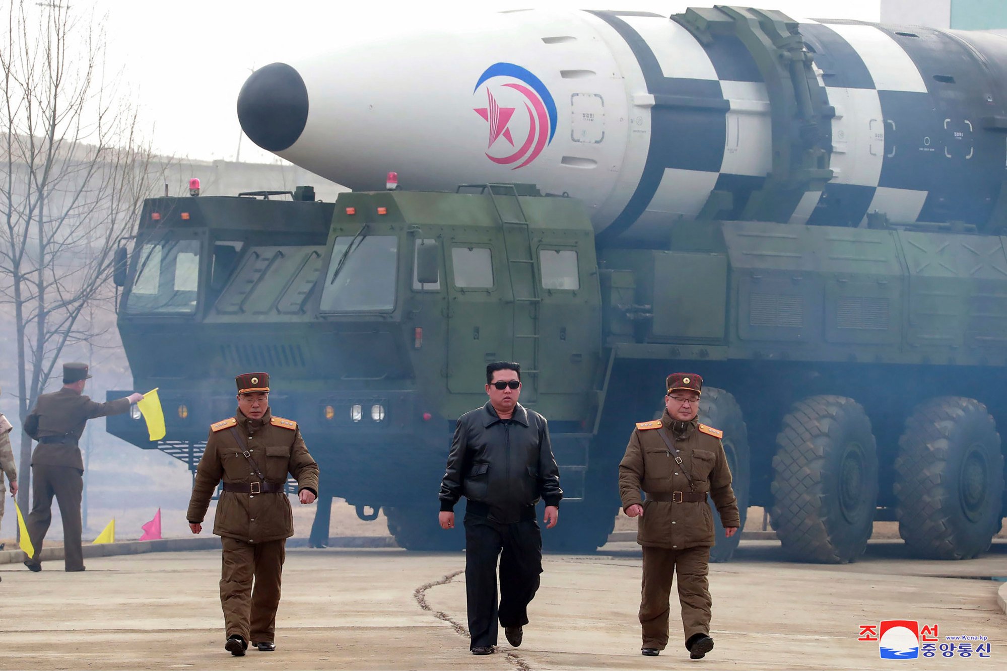North Korean leader Kim Jong-un walks near what Pyongyang said was a Hwasong-17 intercontinental ballistic missile on the launcher at an undisclosed location in North Korea on March 24, 2022. Photo: KCNA North Korean leader Kim Jong-un walks near what Pyongyang said was a Hwasong-17 intercontinental ballistic missile on the launcher at an undisclosed location in North Korea on March 24, 2022. Photo: KCNA
