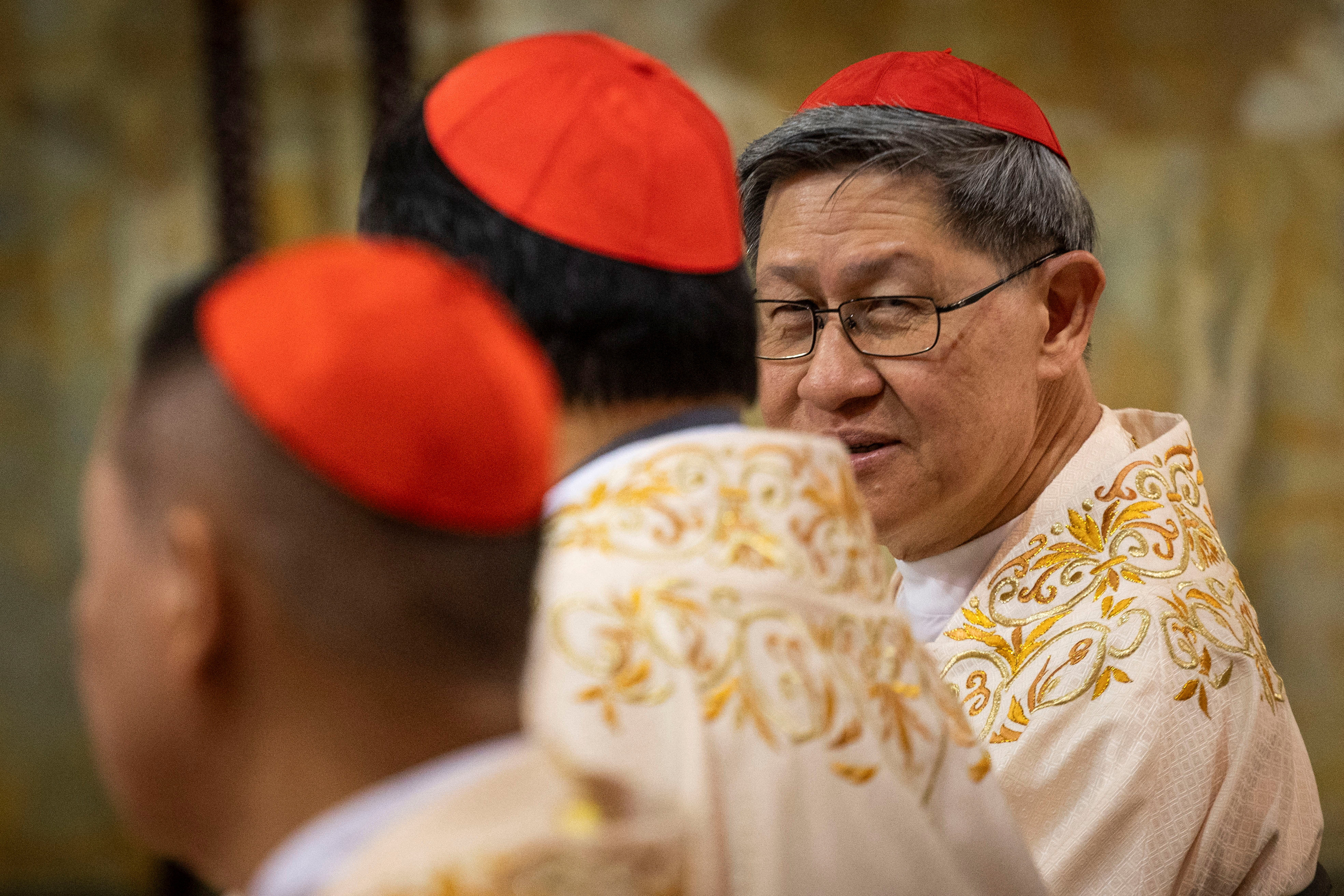 Filipino Cardinal Luis Antonio Tagle attends Sunday mass at the  Pontifical Filipino College in Rome, ahead of the election of the new pope, which starts on Wednesday. Photo: Reuters