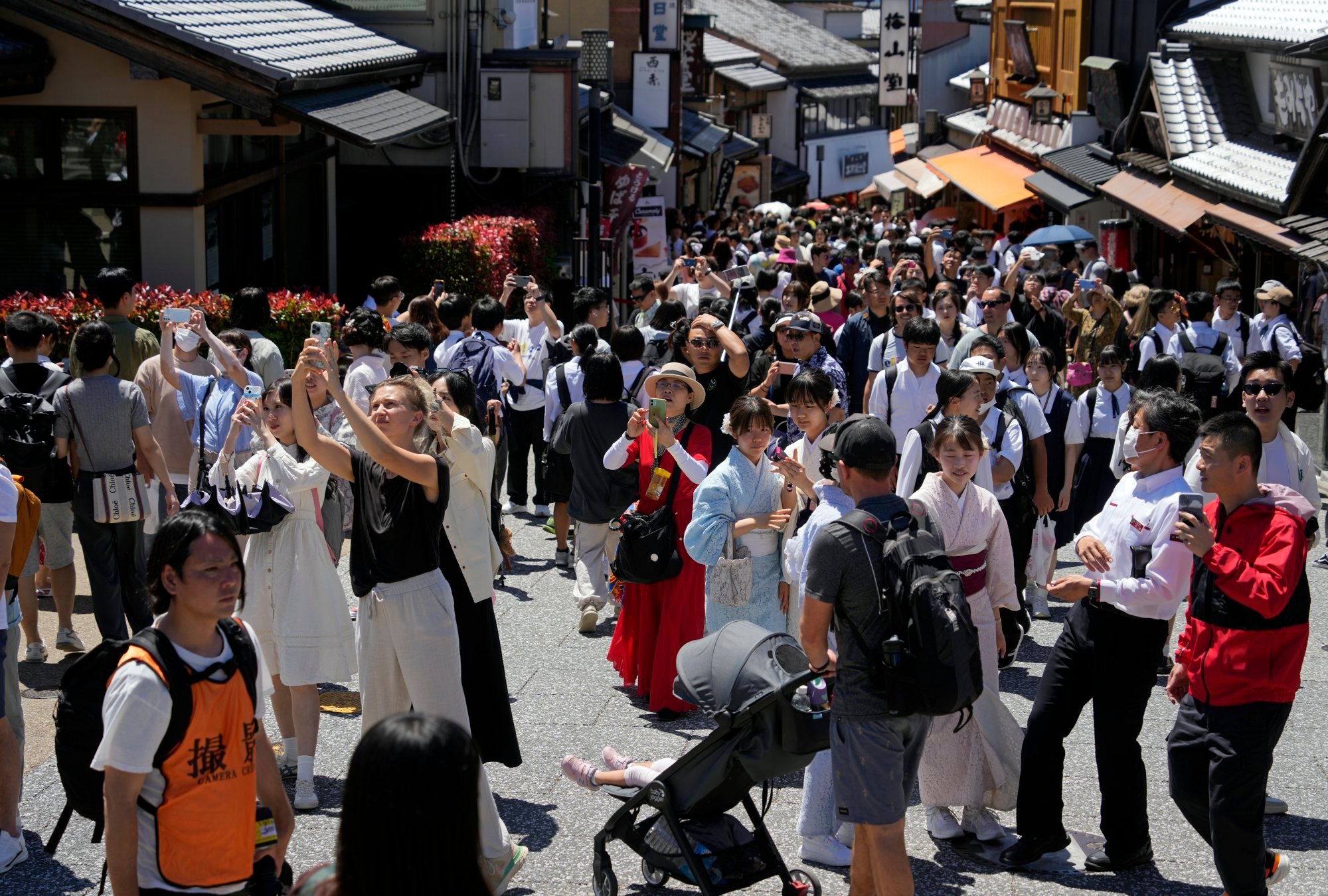 Tourists gather before Kiyomizu-dera temple, a famous tourist destination in Kyoto, in May 2024. A survey found that 13 per cent of travellers to Japan were unhappy with overcrowded tourist spots. Photo: EPA-EFE Tourists gather before Kiyomizu-dera temple, a famous tourist destination in Kyoto, in May 2024. A survey found that 13 per cent of travellers to Japan were unhappy with overcrowded tourist spots. Photo: EPA-EFE