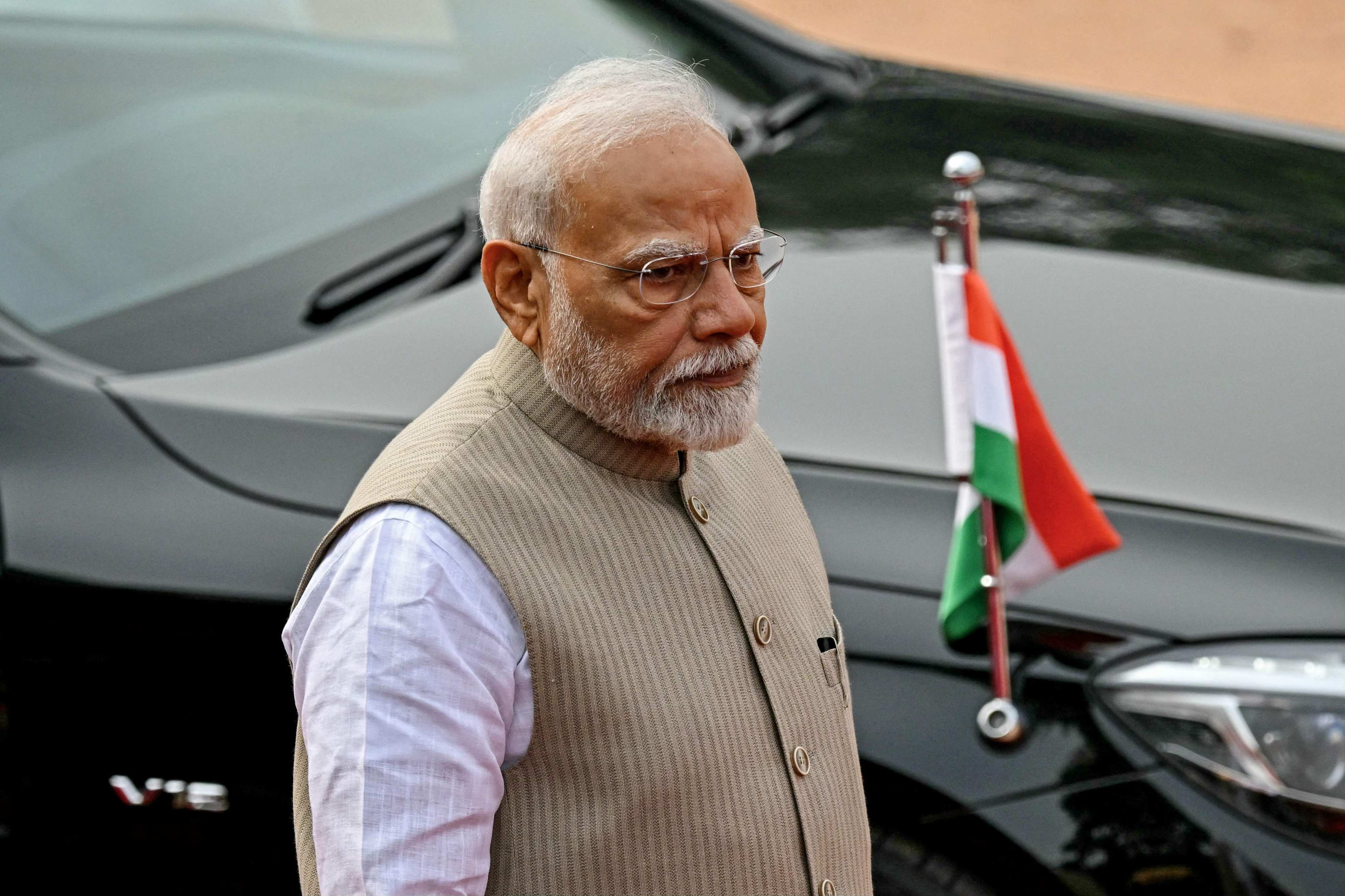 India’s Prime Minister Narendra Modi during a ceremonial reception for  Angola’s President Joao Lourenco at the presidential palace Rashtrapati Bhavan in New Delhi on May 3. Photo: AFP