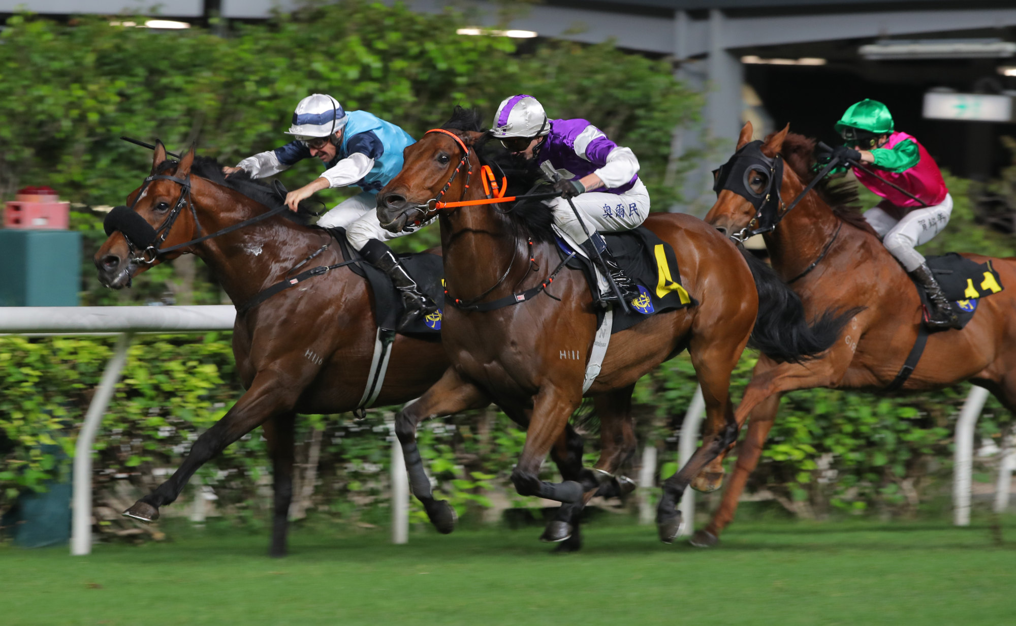 Hugh Bowman forces Ivy League (inside) in front where it matters. Hugh Bowman forces Ivy League (inside) in front where it matters.