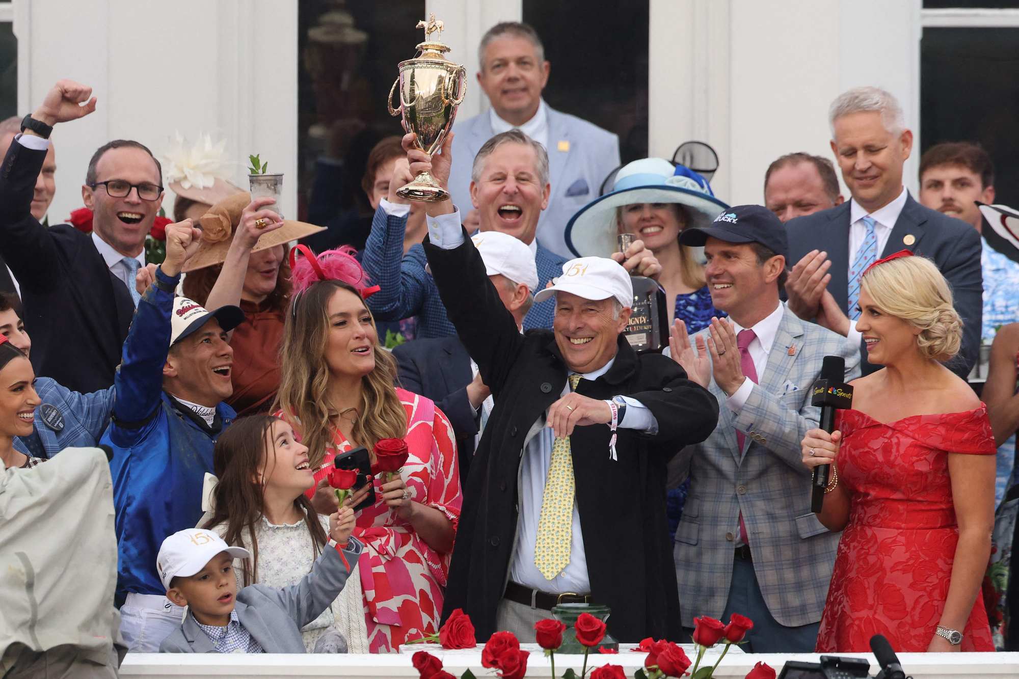 Sovereignty owner Michael Banahan celebrates victory in the Kentucky Derby. Photo: AFP