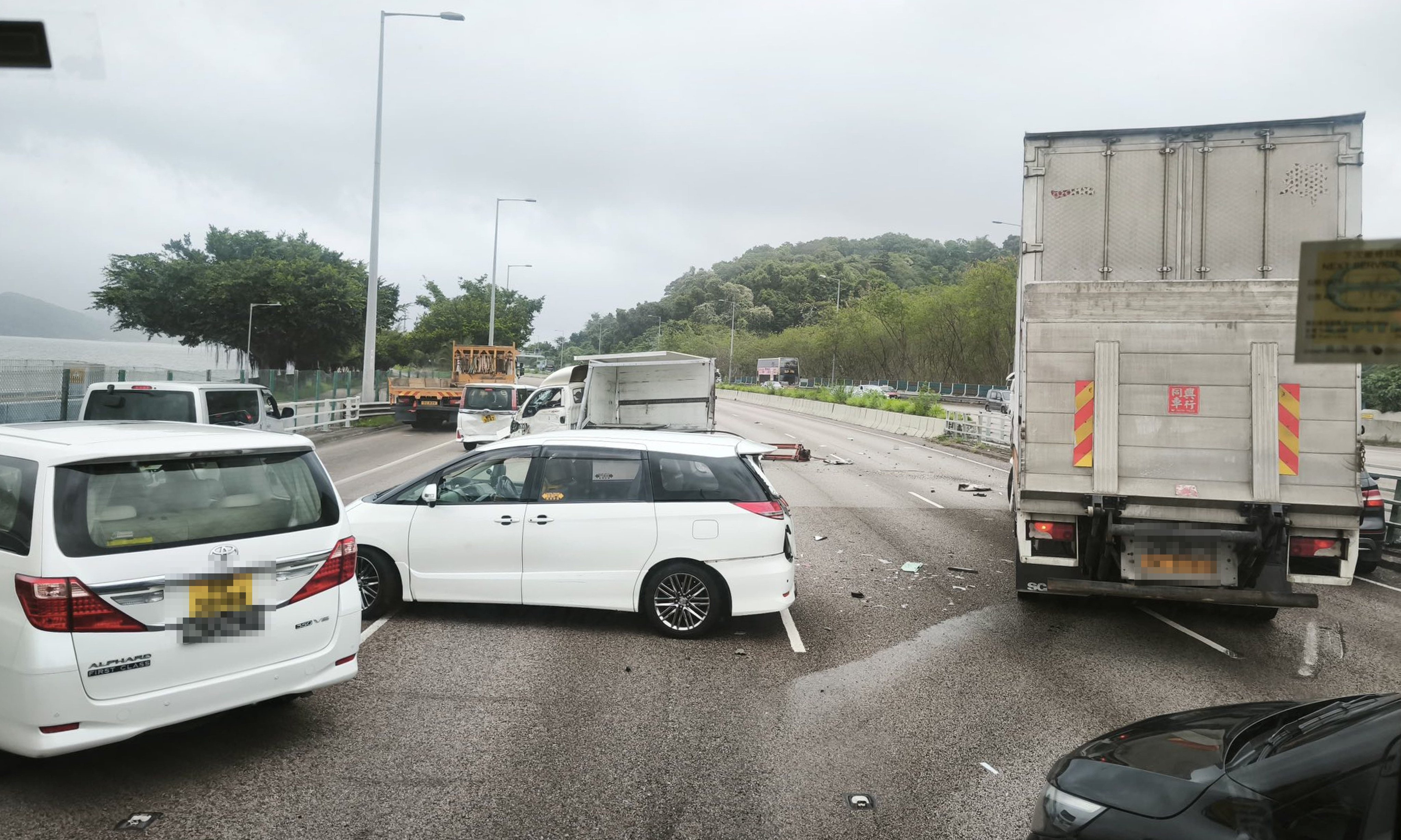 Five vehicles crashed into each other on Tolo Highway. Photo: Handout