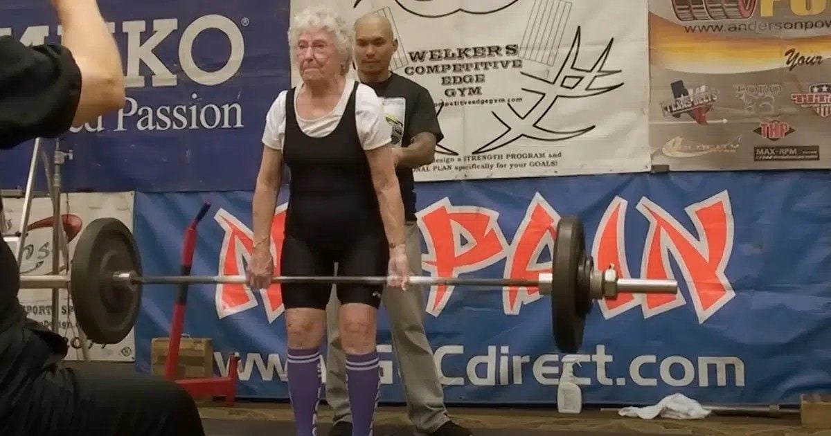 95-year-old world champion powerlifter Catherine Kuehn. Photo: YouTube
