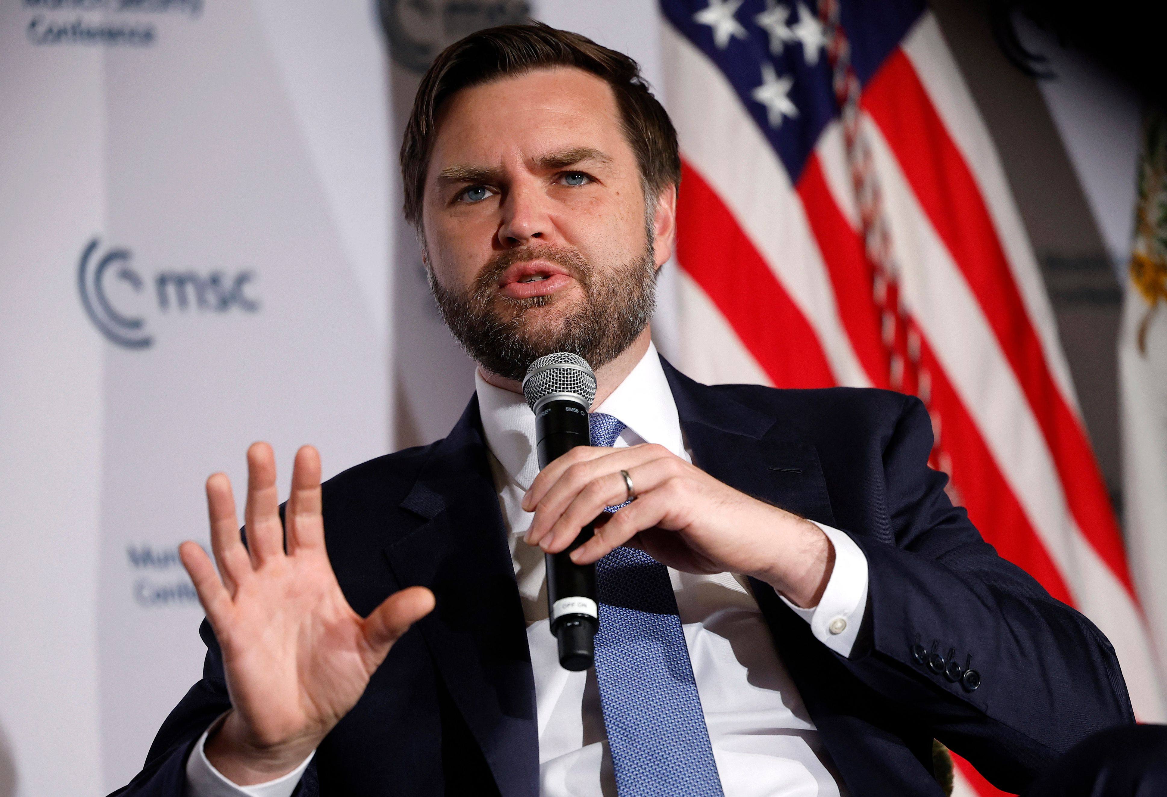 US Vice-President J.D. Vance delivers remarks at the Munich Leaders Meeting in Washington on Wednesday. Photo: AFP
