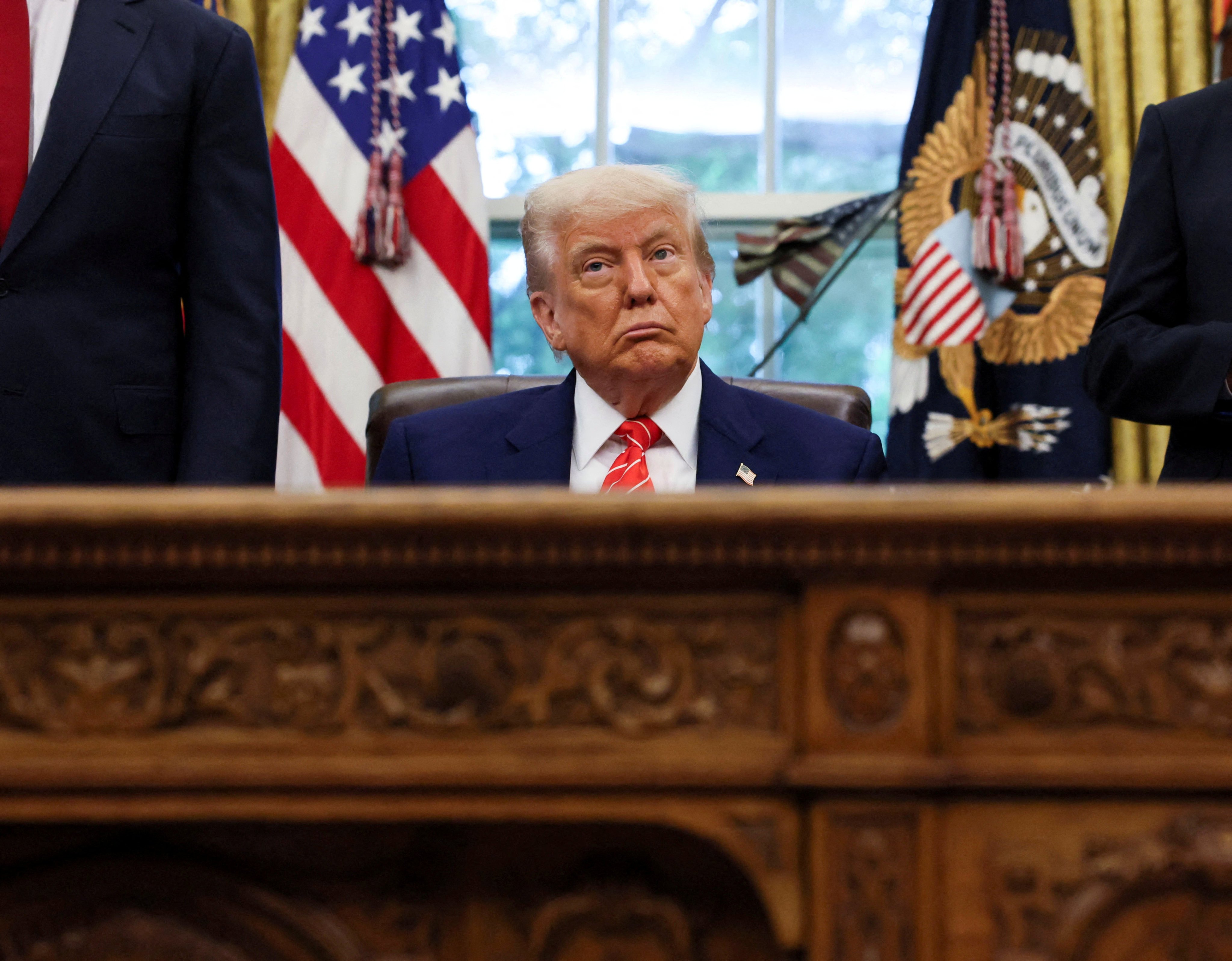 US President Donald Trump making his announcement about a trade deal with the UK. Photo: Reuters