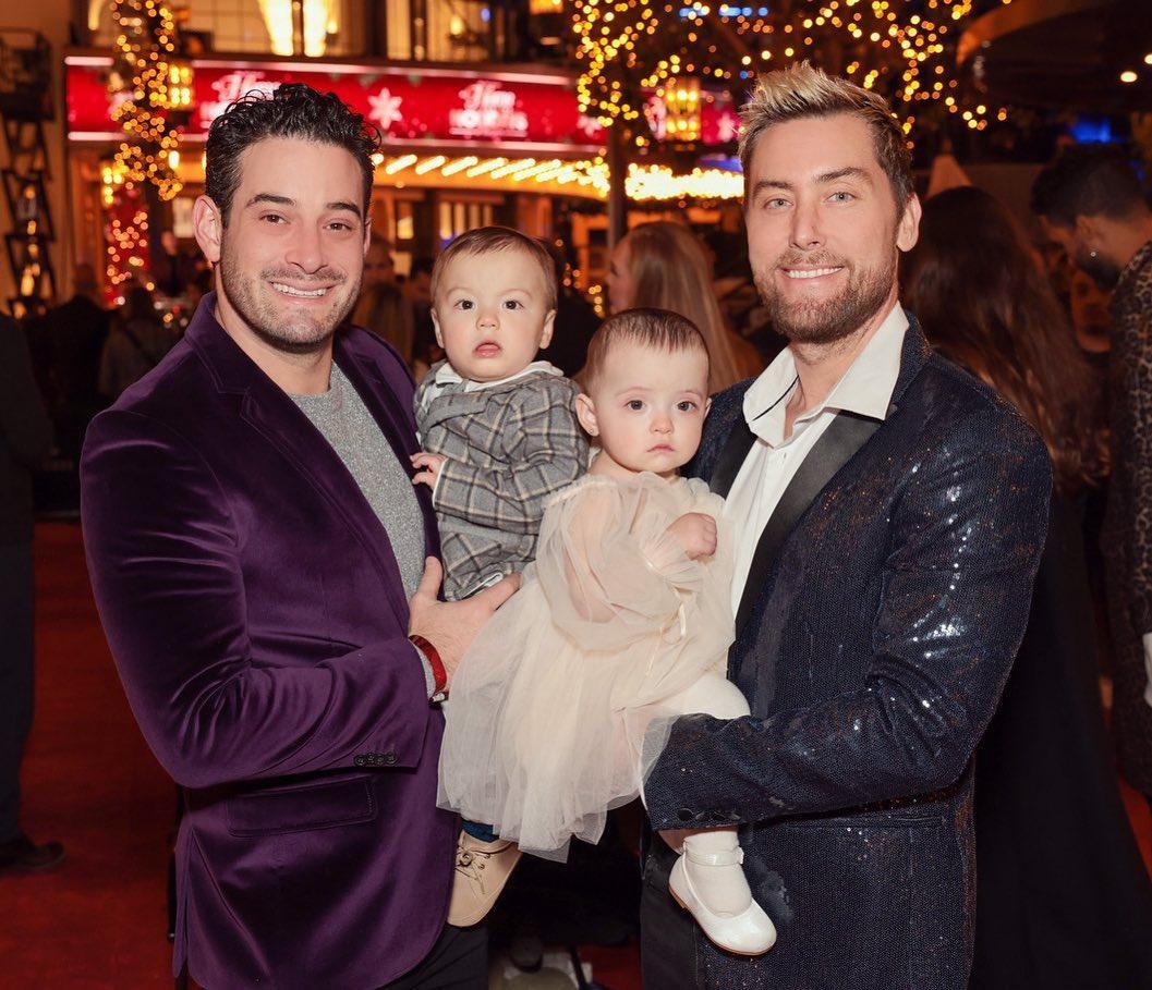 NSYNC’s Lance Bass, his husband Michael Turchin, and their young children in 2022. Photo: @michaelturchinart/Instagram