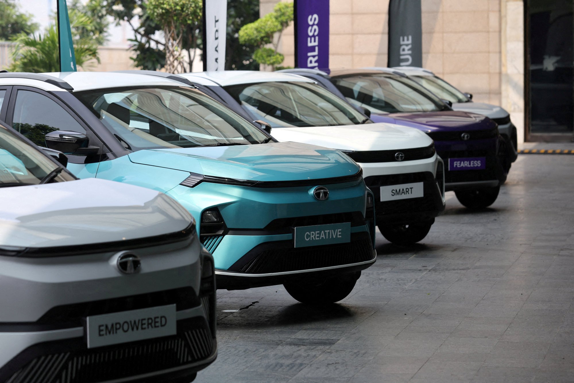 Tata Motors’ Nexon EVs are seen in New Delhi ahead of their launch in September 2023. Photo: Reuters Tata Motors’ Nexon EVs are seen in New Delhi ahead of their launch in September 2023. Photo: Reuters