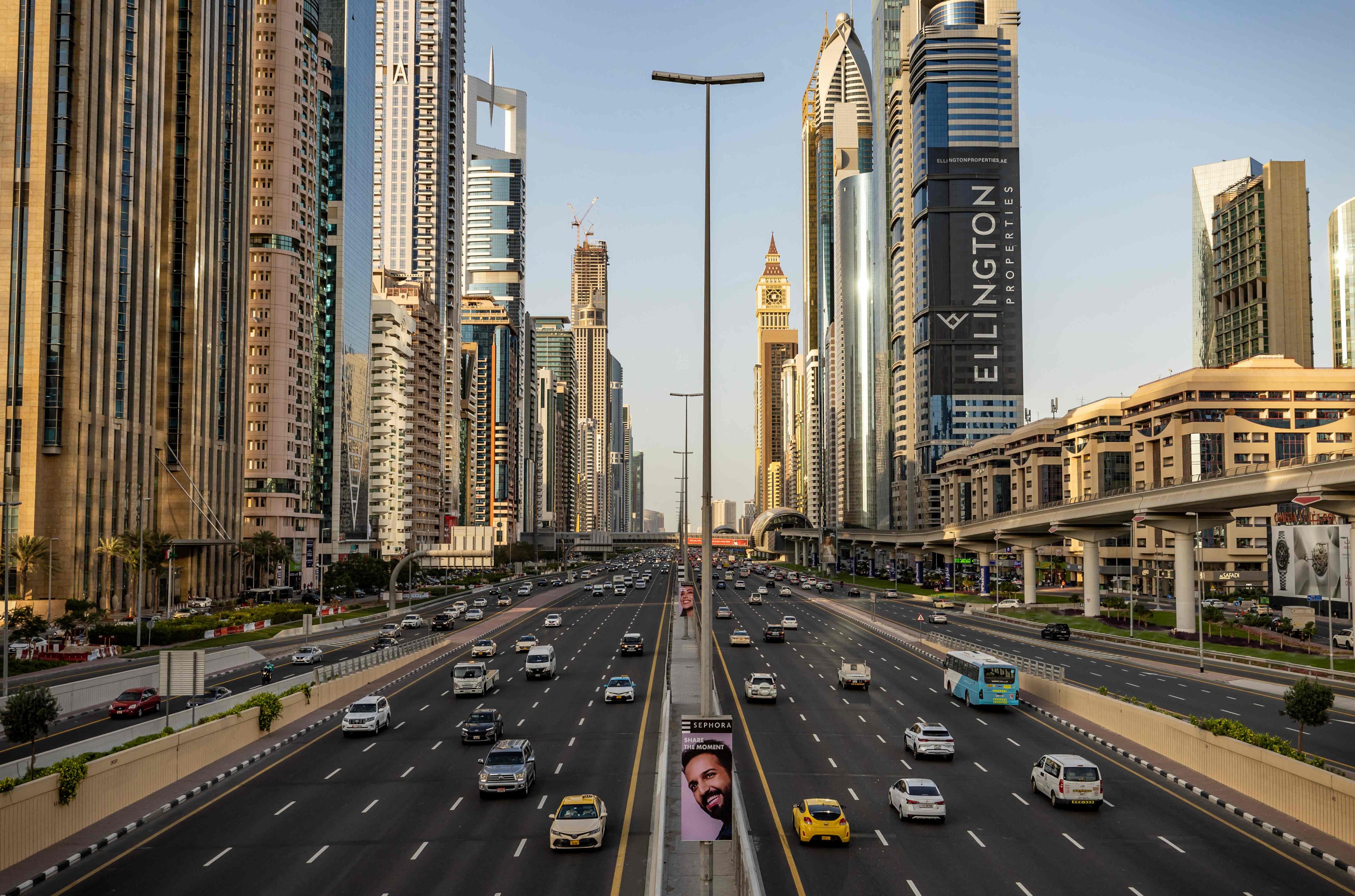 Traffic along the Sheikh Zayed Road in Dubai on March 24, 2025. Photo: AFP