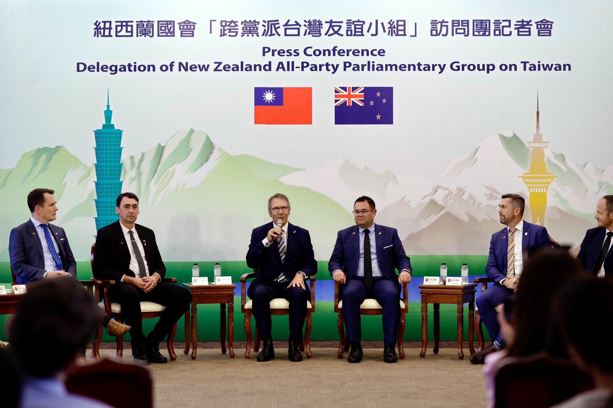 New Zealand MP Stuart Smith (centre left) speaks at a press conference in Taipei on April 17. The visit drew a strong reaction from Beijing. Photo: EPA-EFE New Zealand MP Stuart Smith (centre left) speaks at a press conference in Taipei on April 17. The visit drew a strong reaction from Beijing. Photo: EPA-EFE