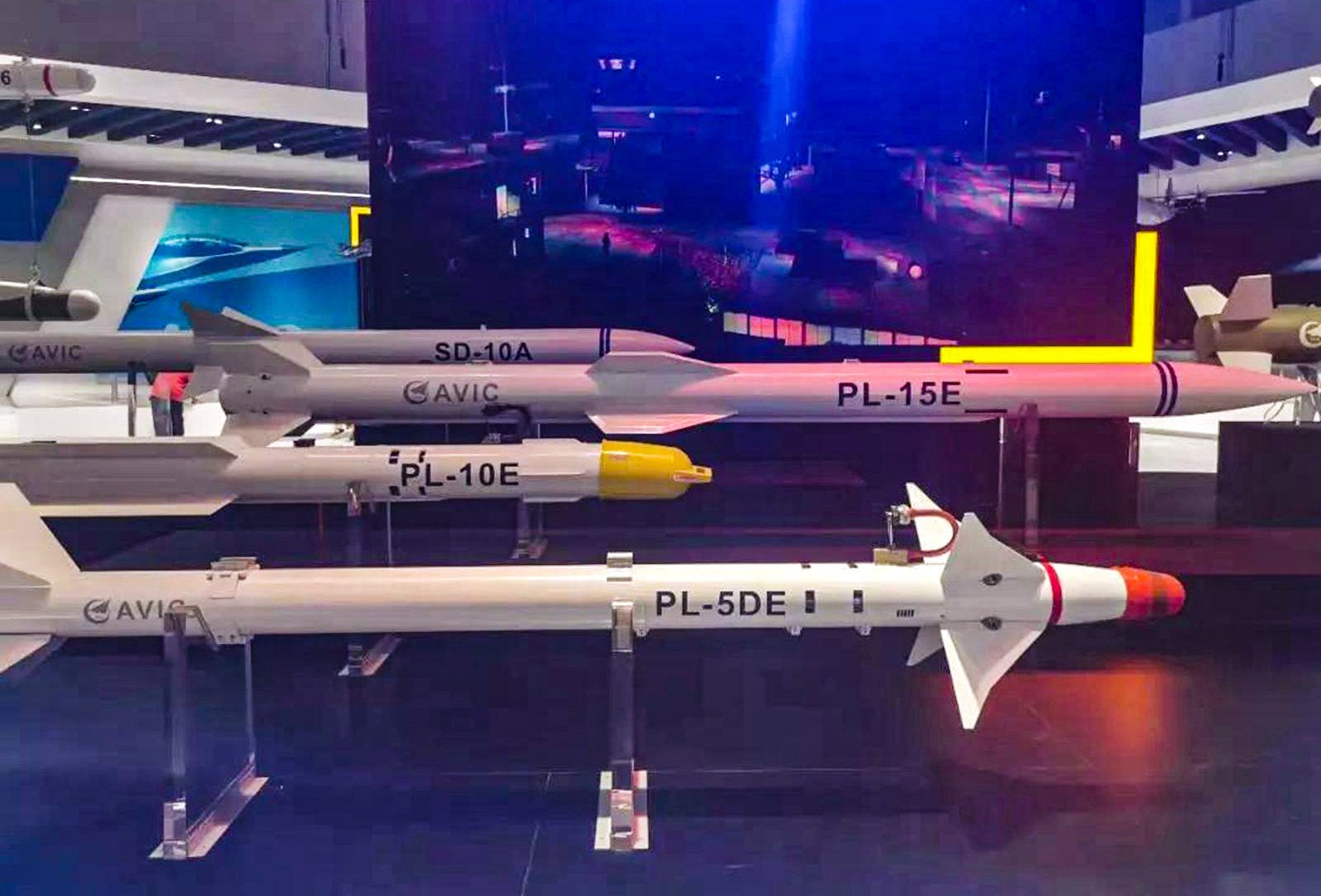 Chinese air-to-air missiles, including the PL-15E implicated in this week’s aerial exchange between India and Pakistan, on display at China’s Zhuhai air show. Photo: Handout