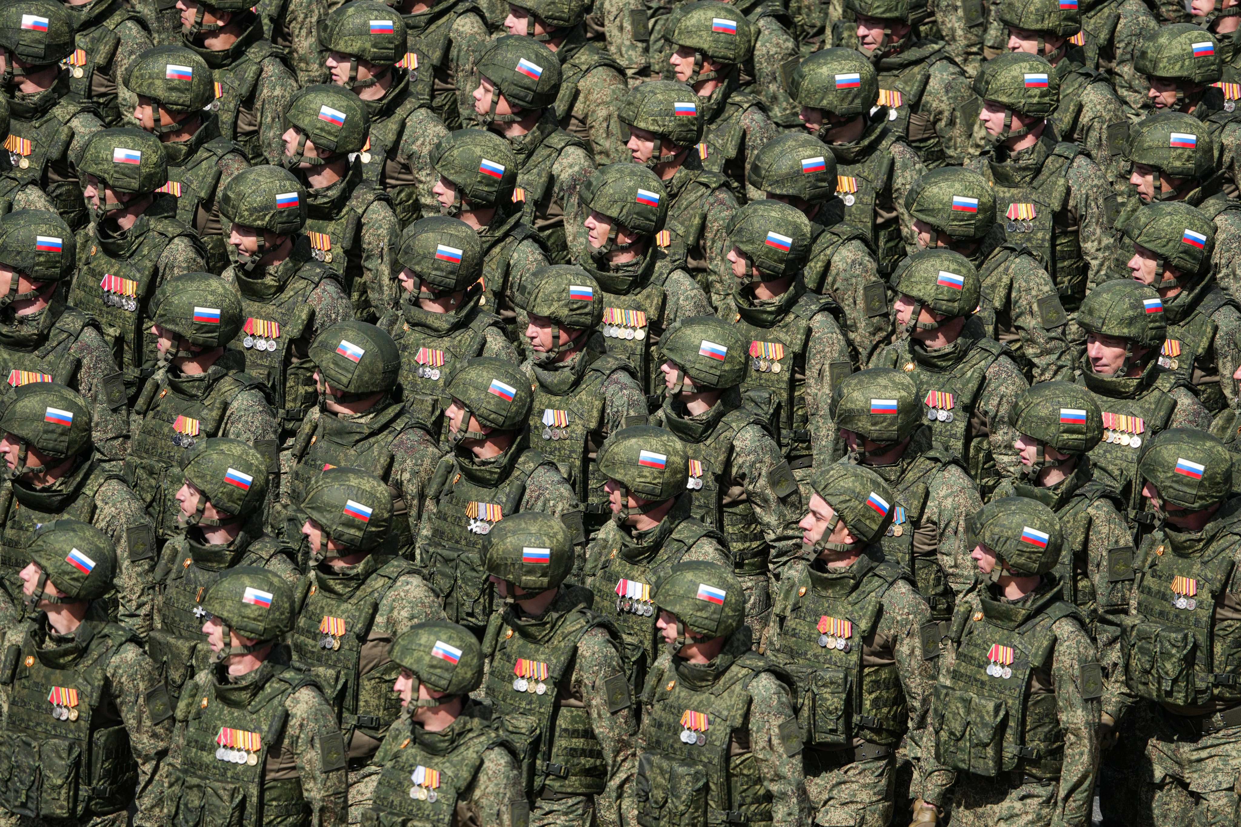 Russian servicemen marching in the Victory Day military parade in Moscow’s Red Square. Photo: RIA Novosti via EPA-EFE EFE