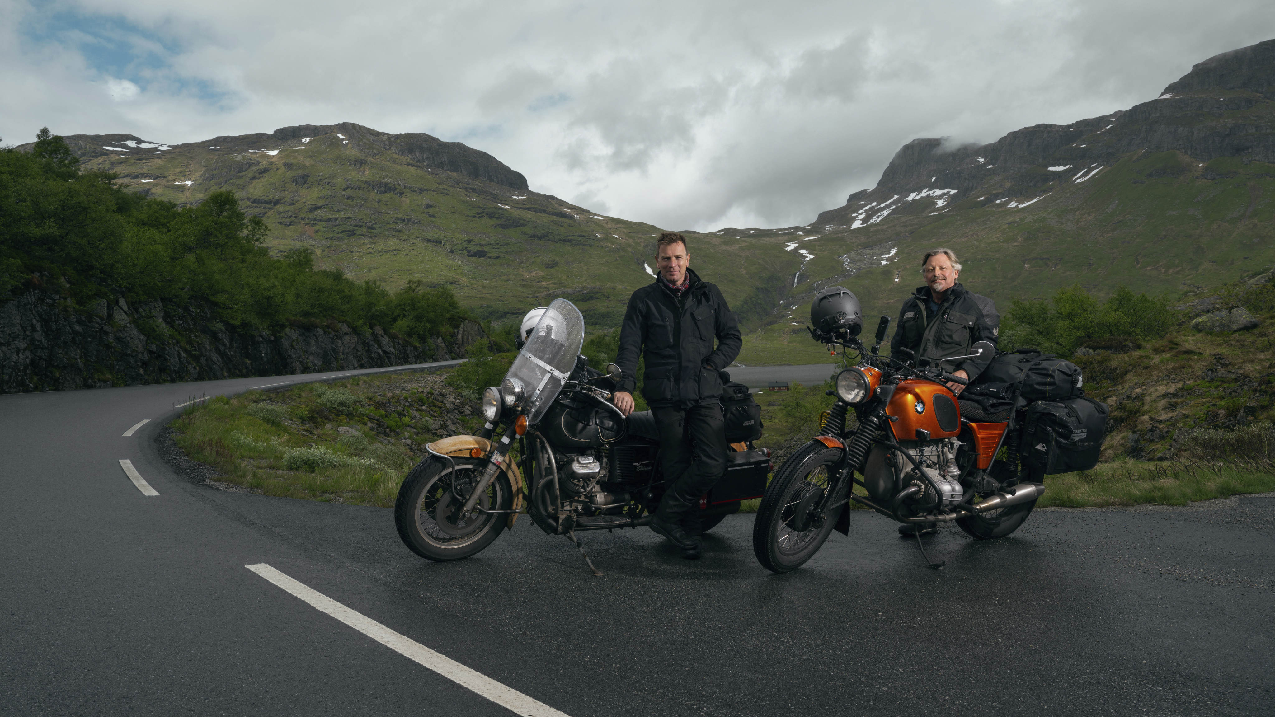 Ewan McGregor and Charley Boorman, stars of Long Way Home. Photo: Apple TV+ via AP