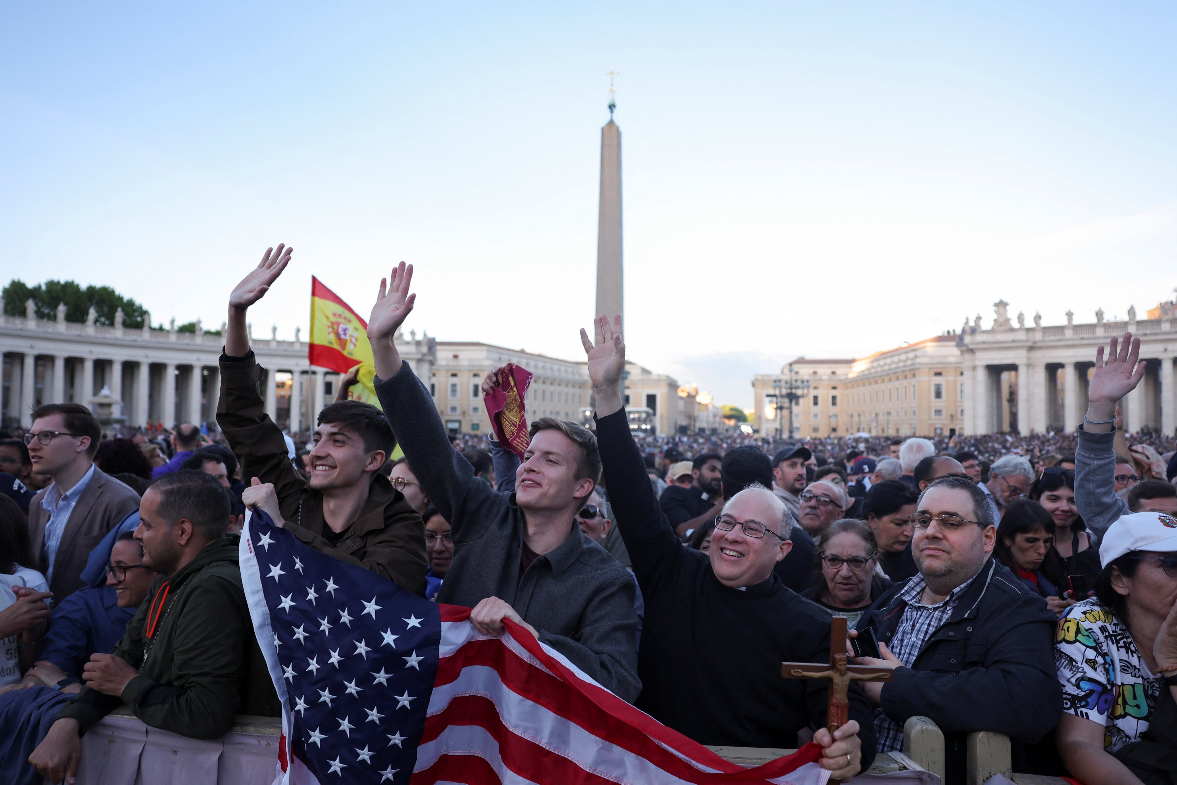 People react to election of US Cardinal Robert Prevost as the new pope at the Vatican on Thursday. Photo: Reuters